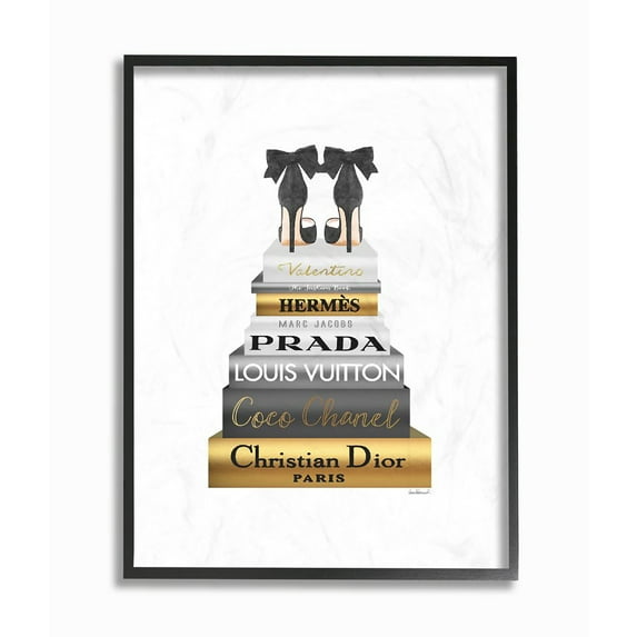 Stupell Industries Black Heels Gold Bookstack Glam Fashion Watercolor Design Framed Wall Art by Amanda Greenwood