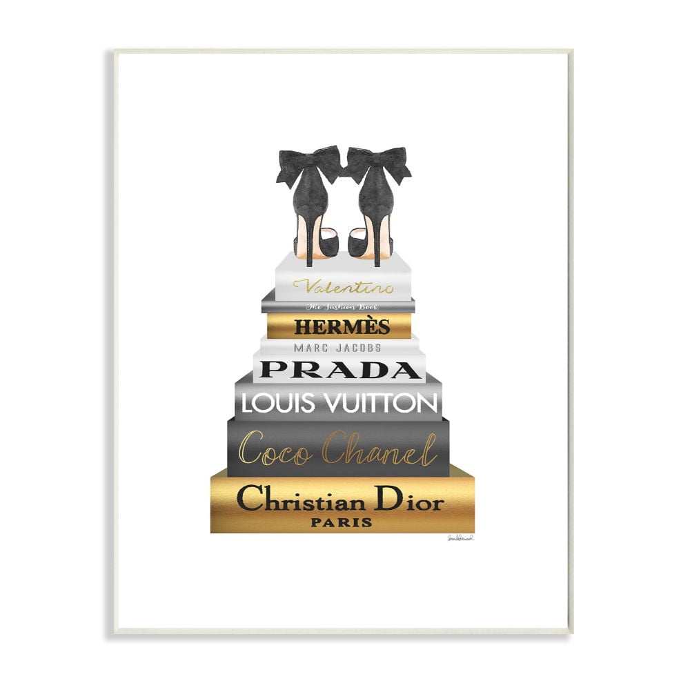 Stupell Industries Black Heels Gold Bookstack Glam Fashion Watercolor Design Wall Plaque by Amanda Greenwood