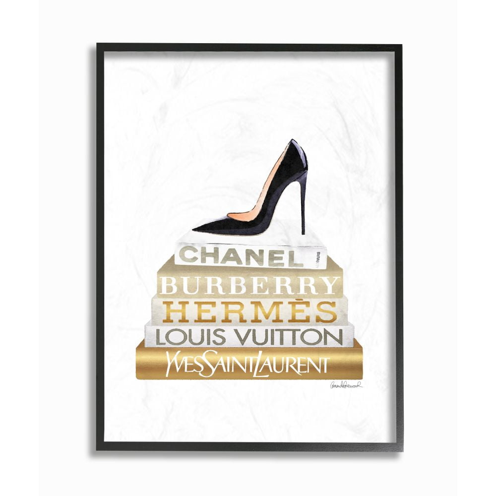 Black and Gold Fashion Bookstack Framed Wall Art, 11 x 14