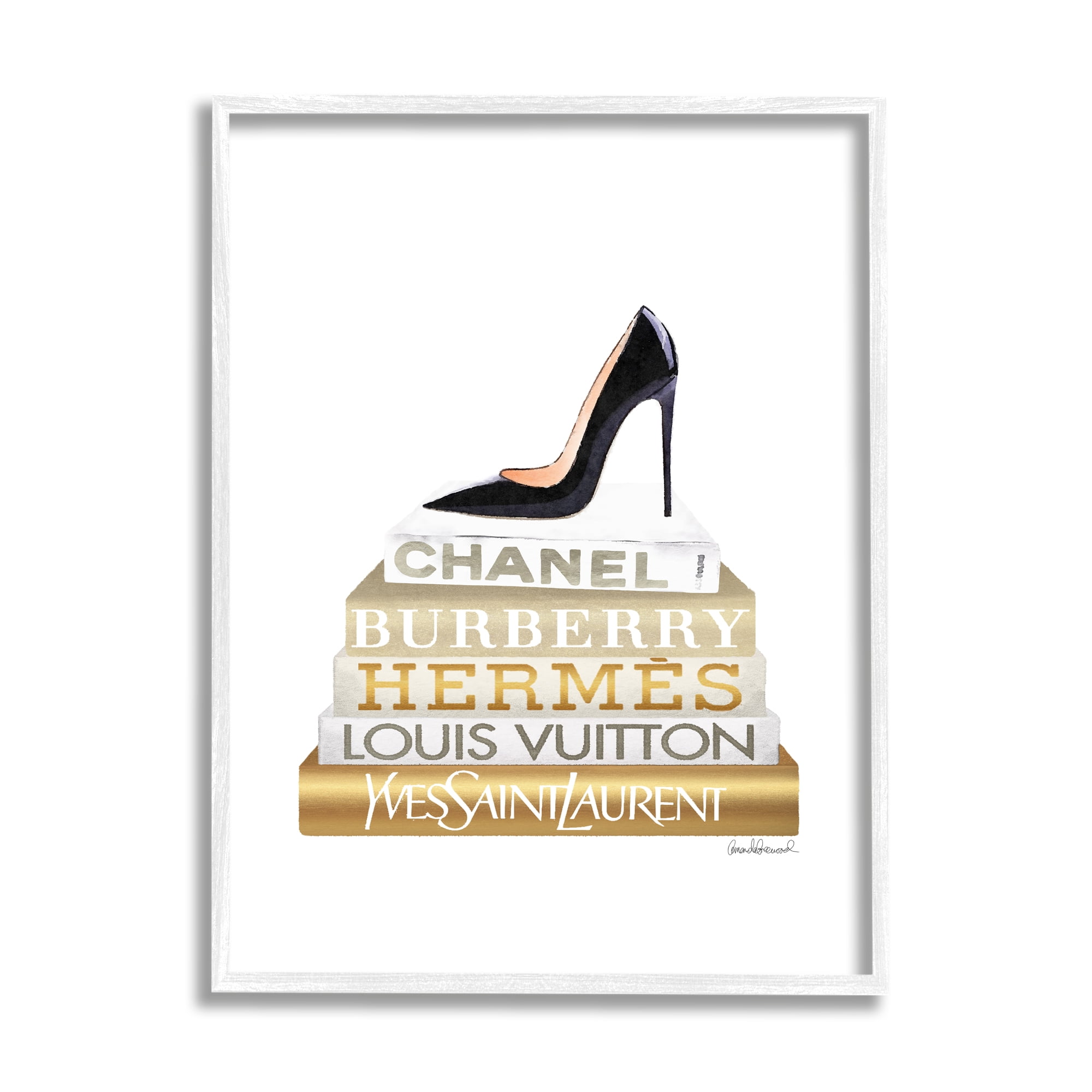 Stupell Industries Black Heels Gold White Bookstack Glam Fashion Design Graphic Art Framed Art Print Wall Art, 16x20, By Amanda Greenwood