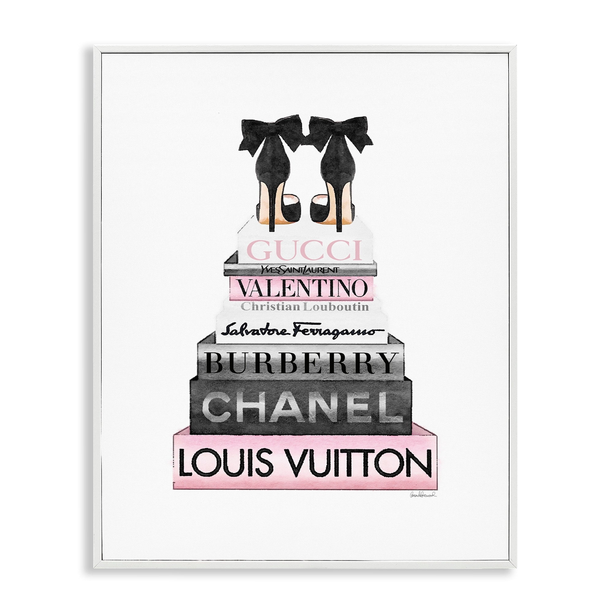 Stupell Industries Black Heels Pink Bookstack Glam Fashion Design, 24 x 30,Design by Amanda Greenwood