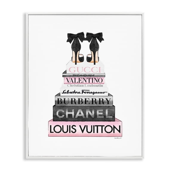 Stupell Industries Black Heels Pink Bookstack Glam Fashion Design, 24 x 30,Design by Amanda Greenwood