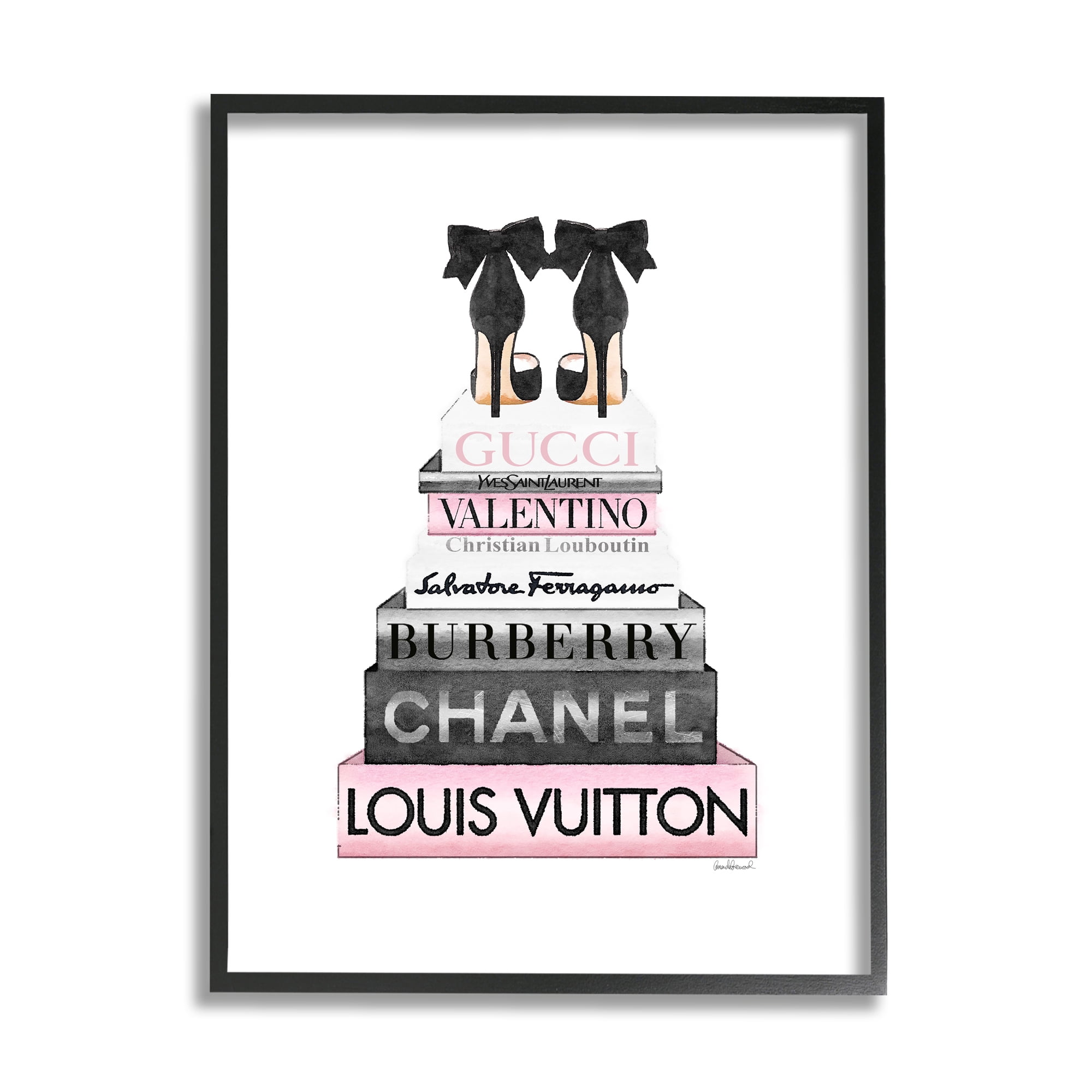Stupell Industries Black Heels Pink Bookstack Glam Fashion Design Framed Wall Art by Amanda Greenwood
