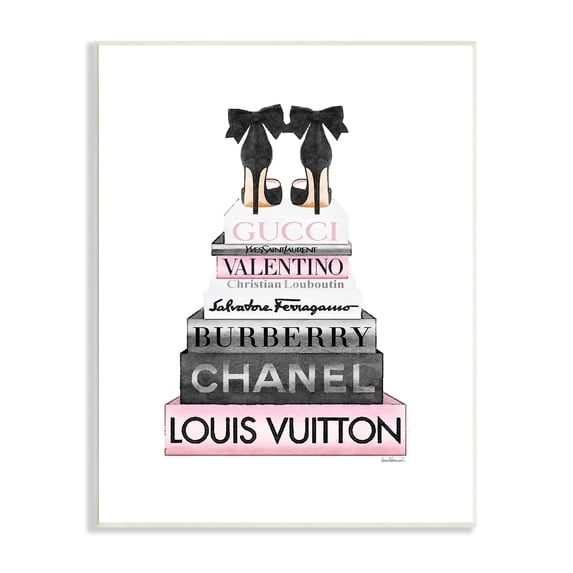 Stupell Industries Black Heels Pink Bookstack Glam Fashion Design Wall Plaque by Amanda Greenwood