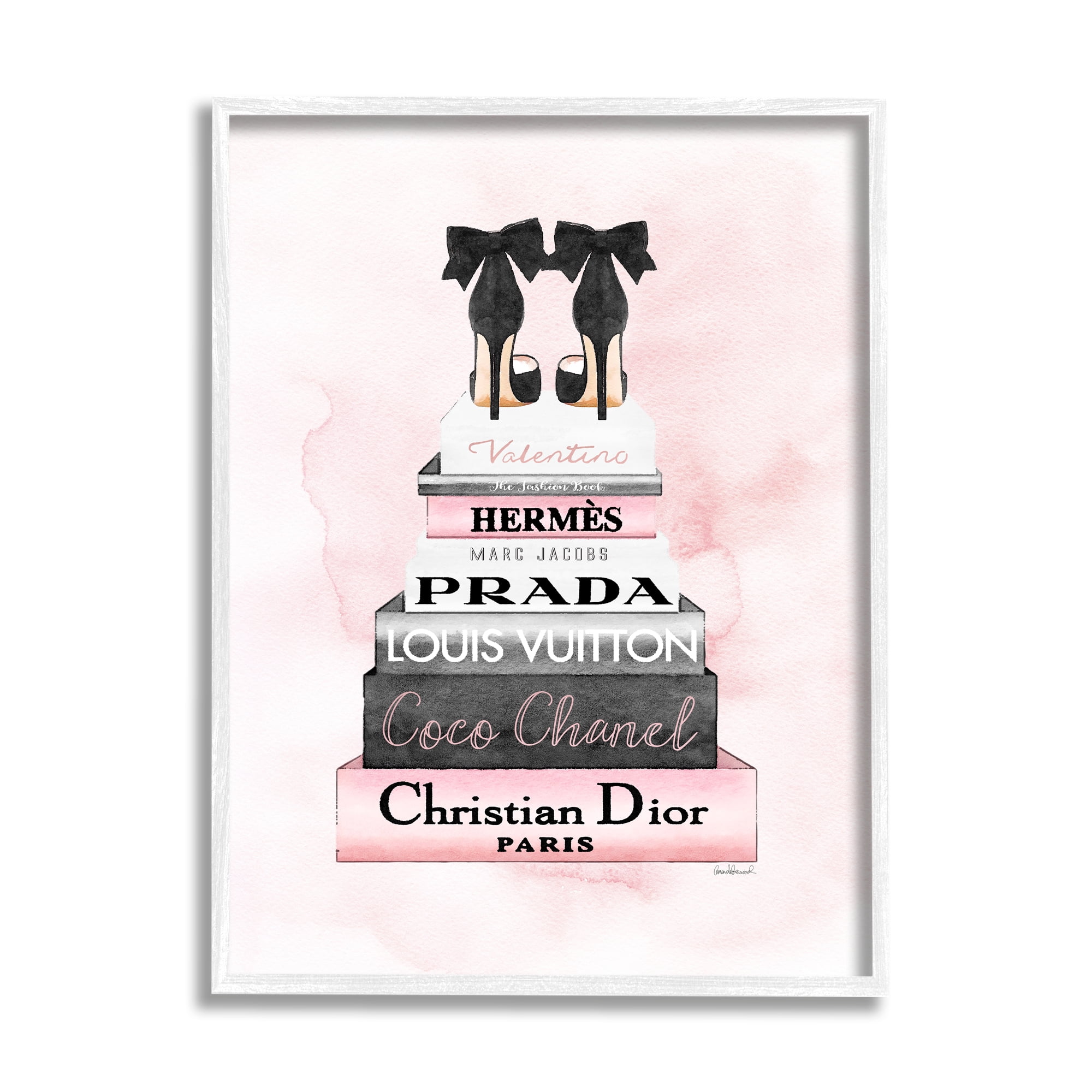 Stupell Industries Black Heels Pink Silver Bookstack Glam Fashion Design, 16 x 20,Design by Amanda Greenwood