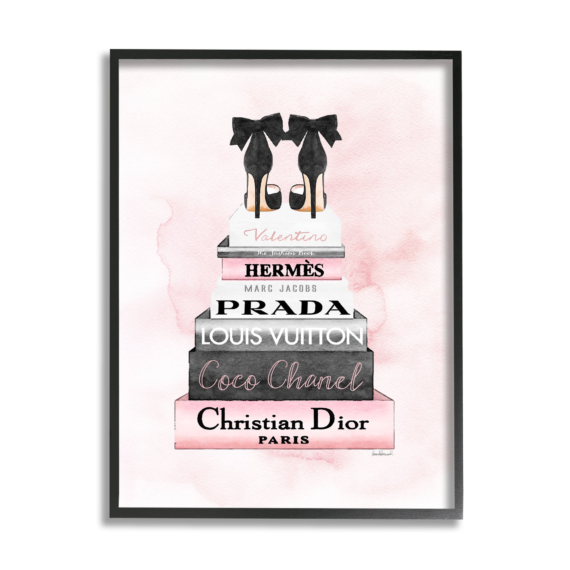 Stupell Industries Black Heels Pink Silver Bookstack Glam Fashion Design Framed Wall Art by Amanda Greenwood