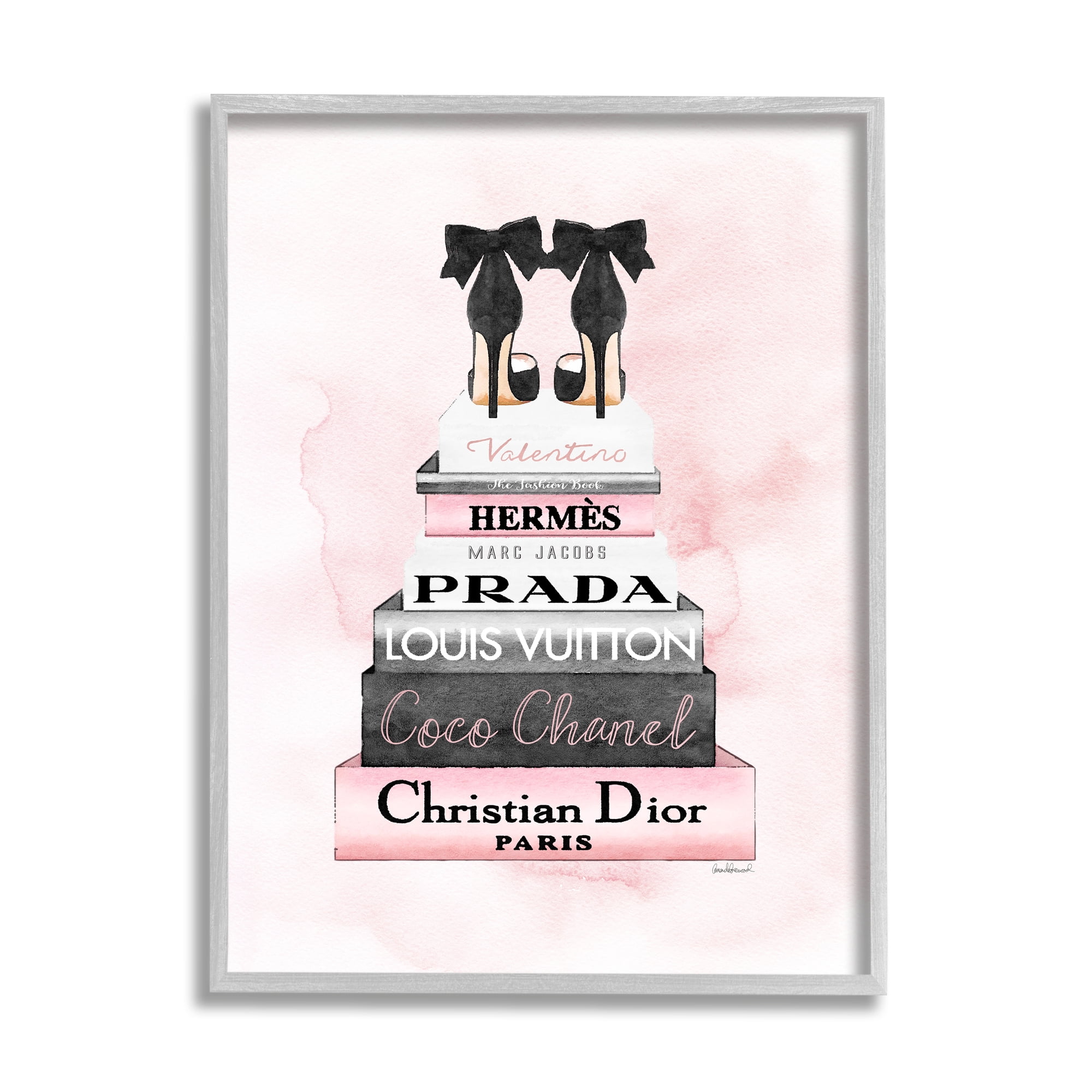 Stupell Industries Black Heels Pink Silver Bookstack Glam Fashion Design Framed Wall Art by Amanda Greenwood
