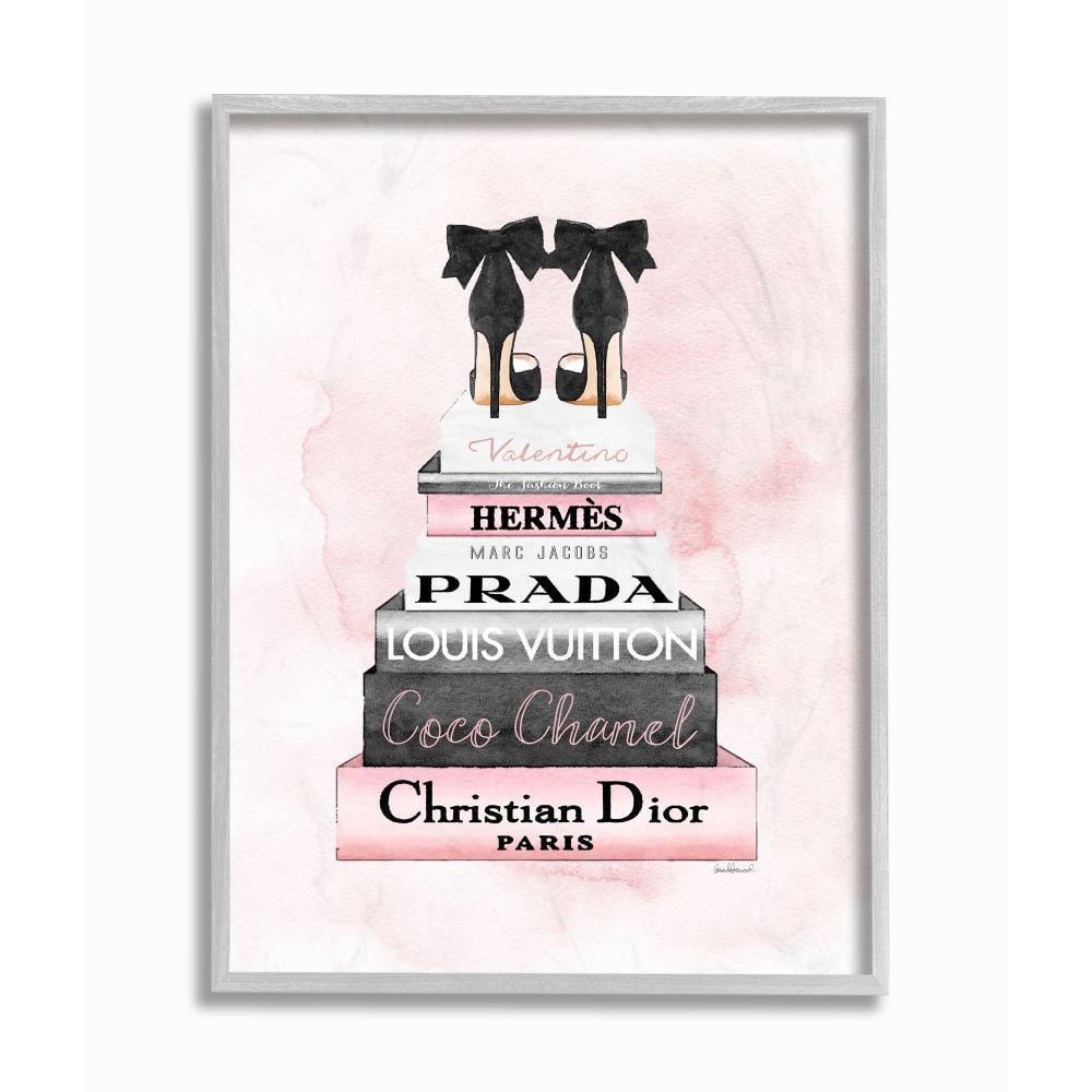 Stupell Industries Black Heels Pink Silver Bookstack Glam Fashion Design Framed Wall Art by Amanda Greenwood