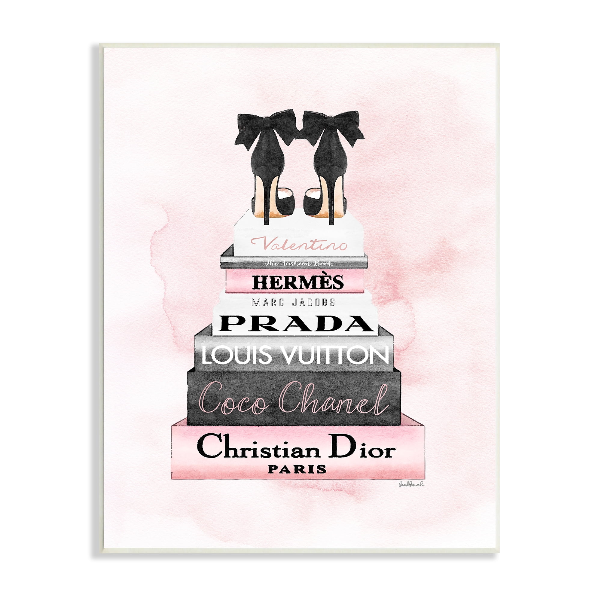 Stupell Industries Black Heels Pink Silver Bookstack Glam Fashion Design Graphic Art Unframed Art Print Wall Art, 10x15, by Amanda Greenwood