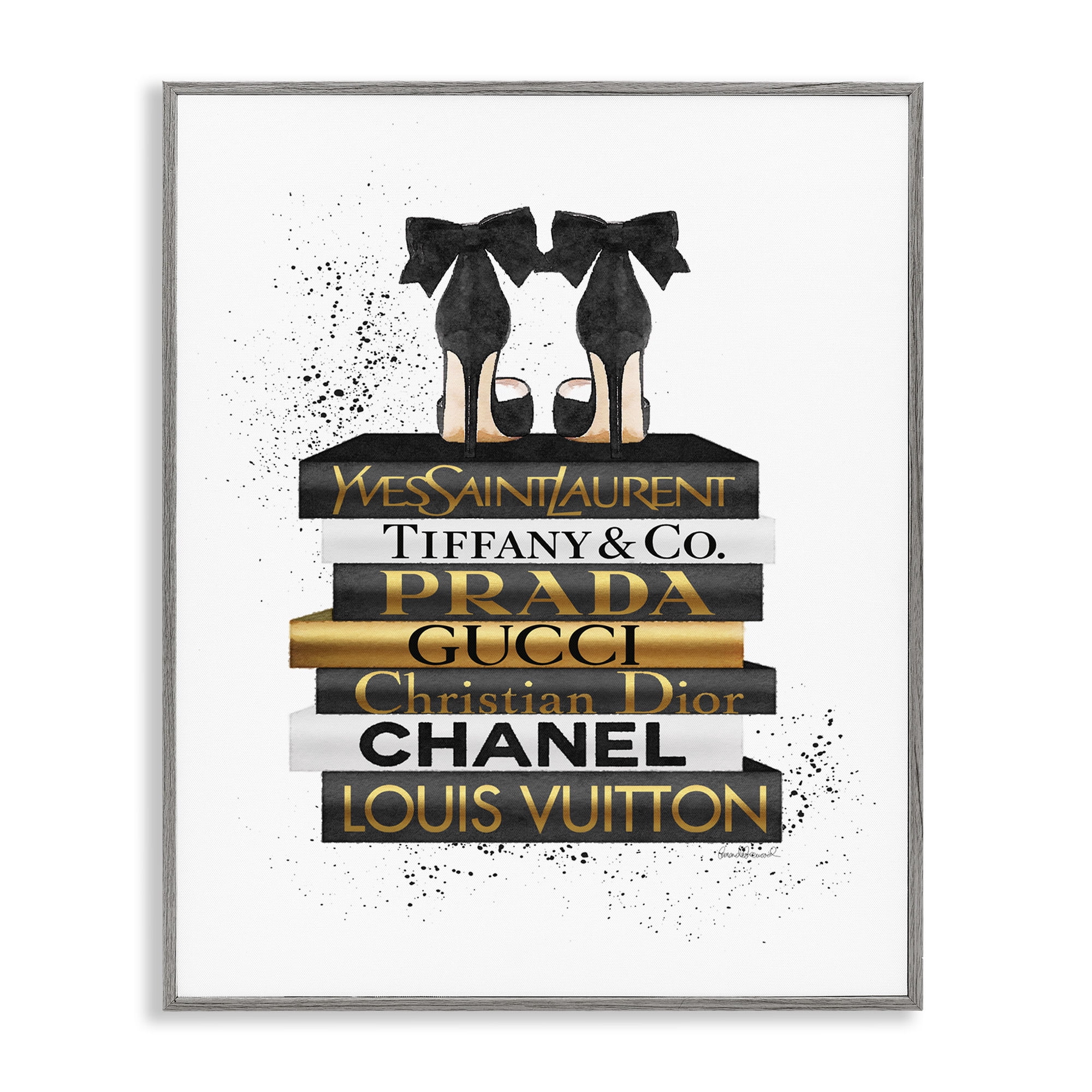 Stupell Industries Black Heels White Gold Bookstack Glam Fashion Design Framed Wall Art by Amanda Greenwood