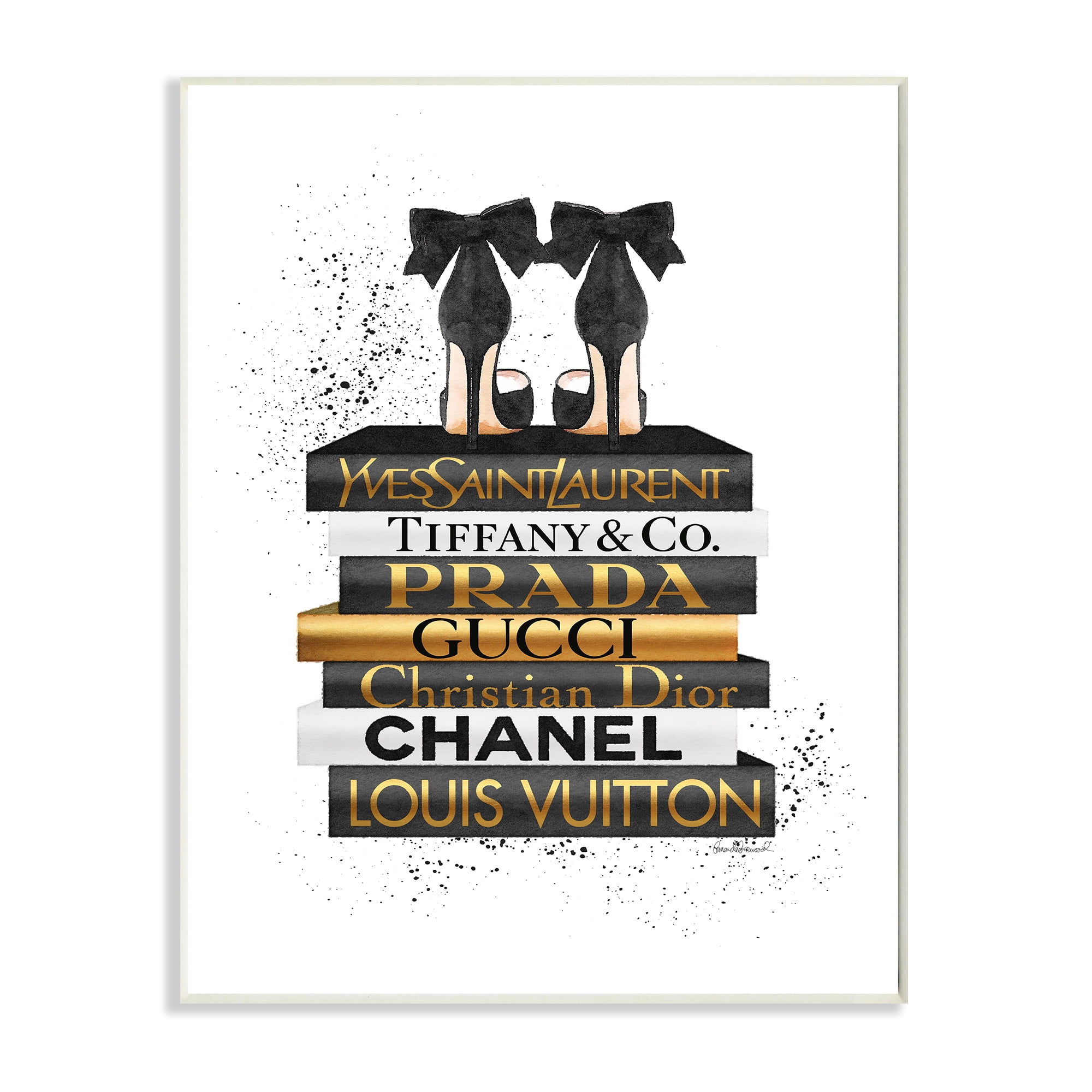Black and Gold Fashion Bookstack Glam MDF Wall Plaque