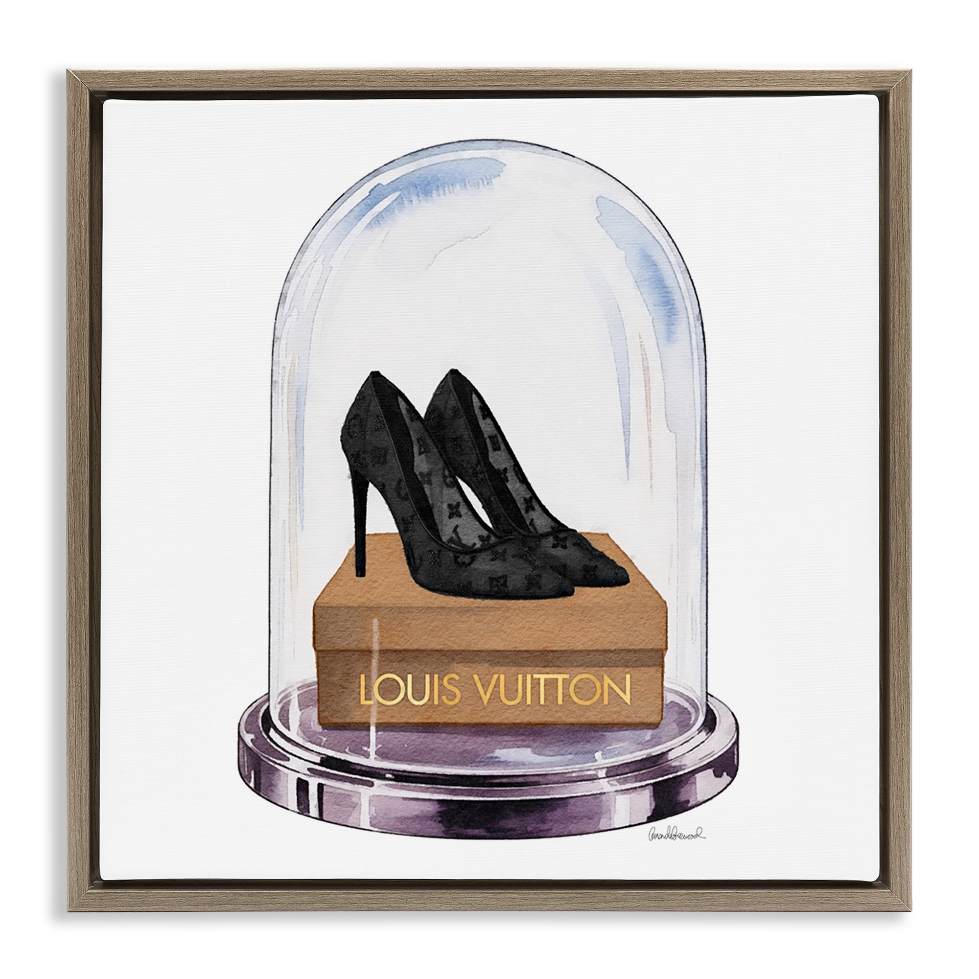 Stupell Industries Black Heels in Bell Jar Brown Framed Floater Canvas Wall Art, design by Amanda Greenwood