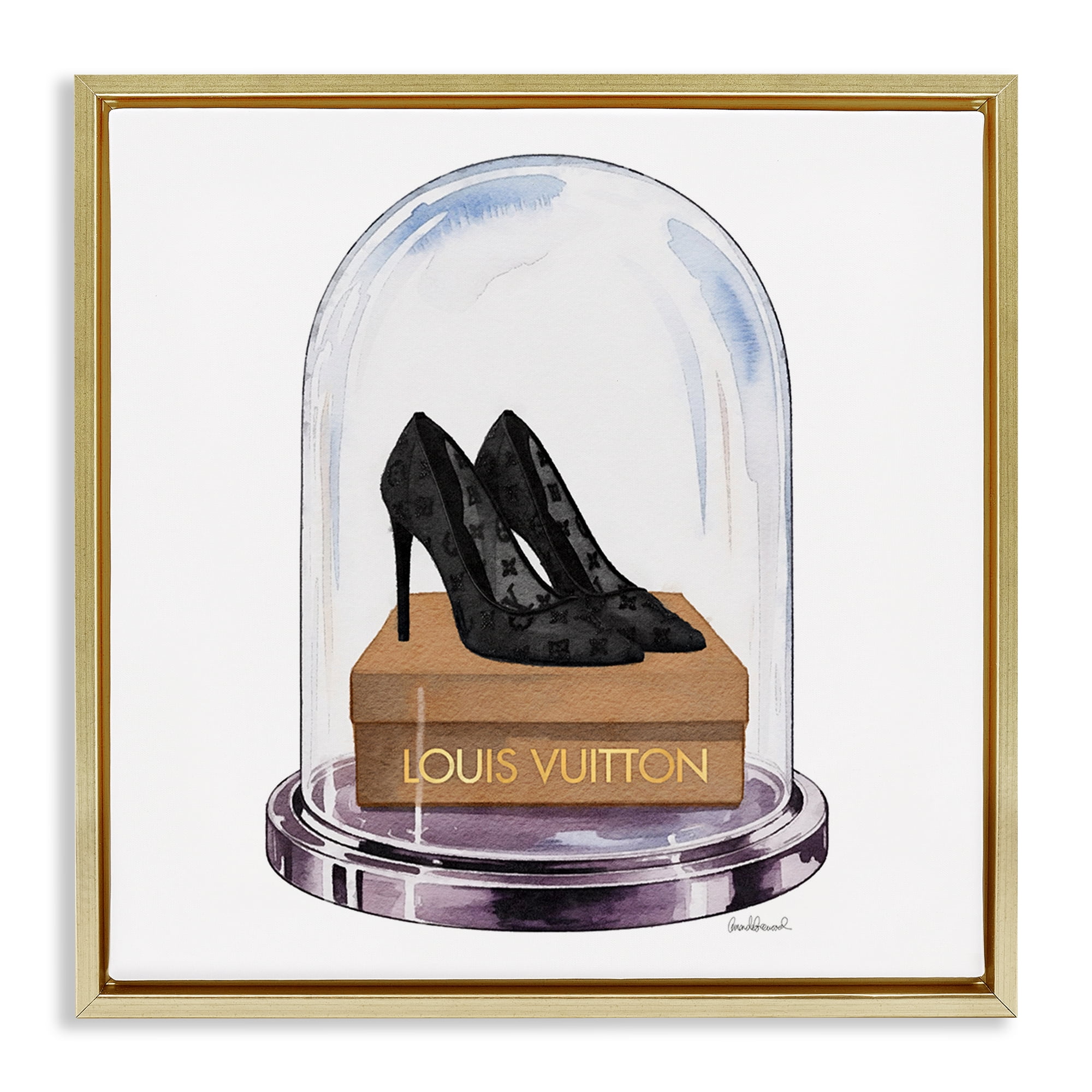 Stupell Industries Black Heels in Bell Jar Gold Framed Floater Canvas Wall Art, design by Amanda Greenwood