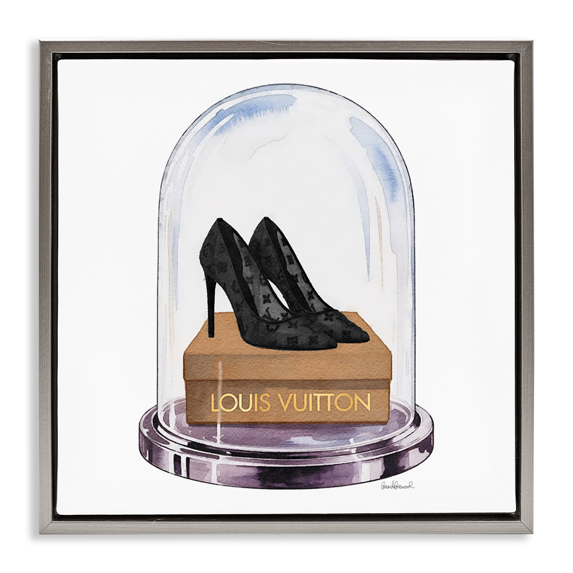 Stupell Industries Black Heels in Bell Jar Gray Framed Floater Canvas Wall Art, design by Amanda Greenwood