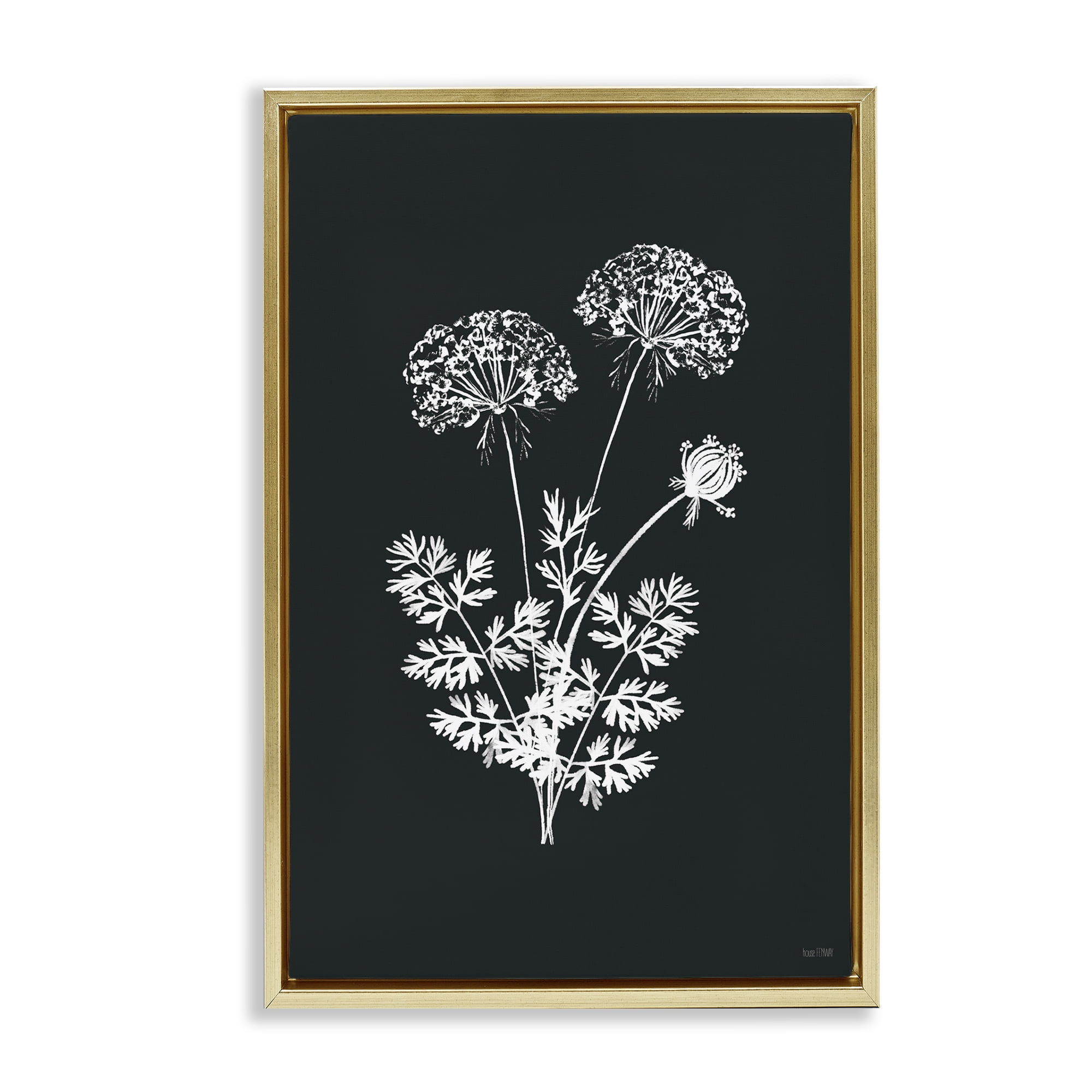 Stupell Industries Black Herb Bunches Botanical & Floral Painting Gold Floater Framed Art Print Wall Art, 21 x 31