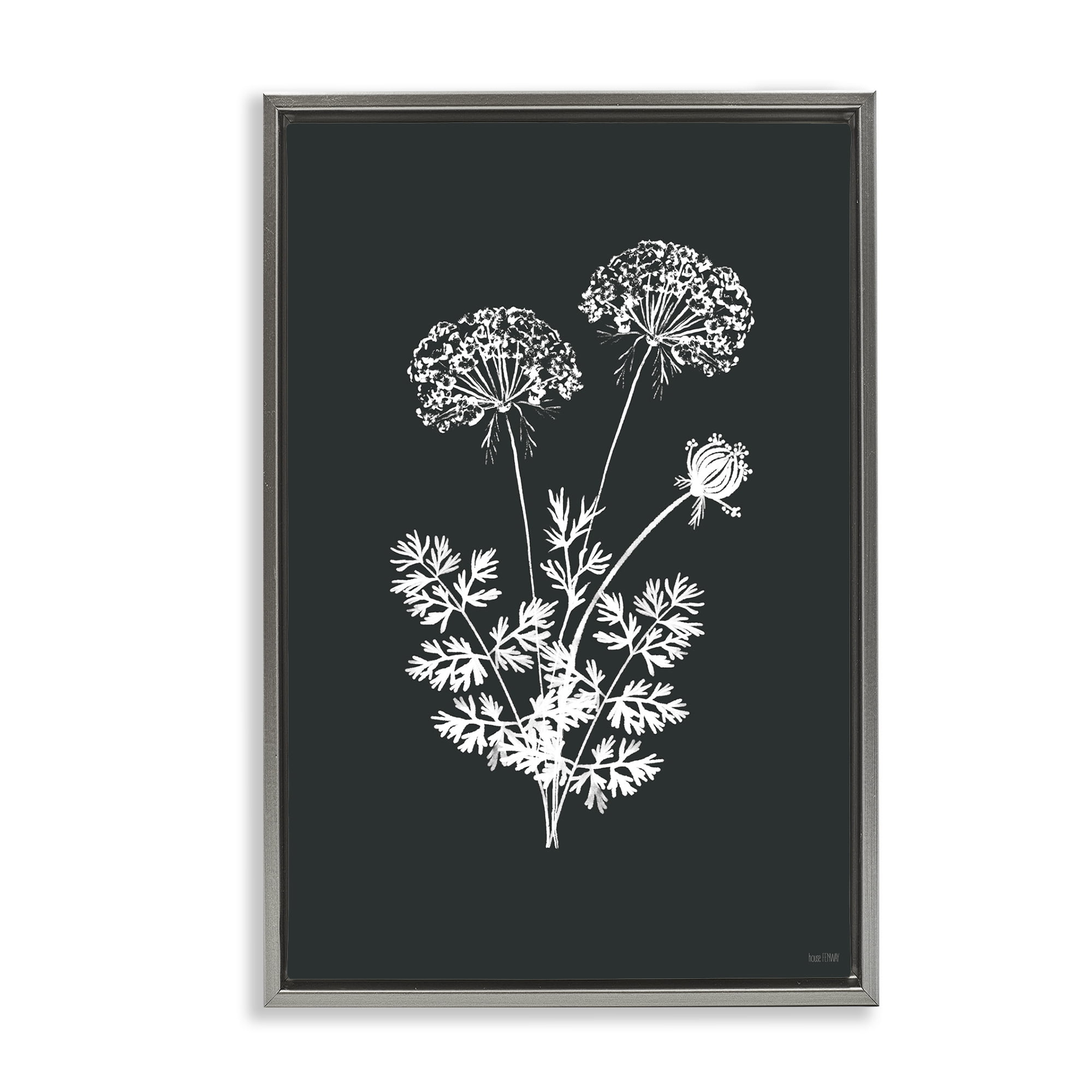 Stupell Industries Black Herb Bunches Botanical & Floral Painting Gray Floater Framed Art Print Wall Art, 21 x 31