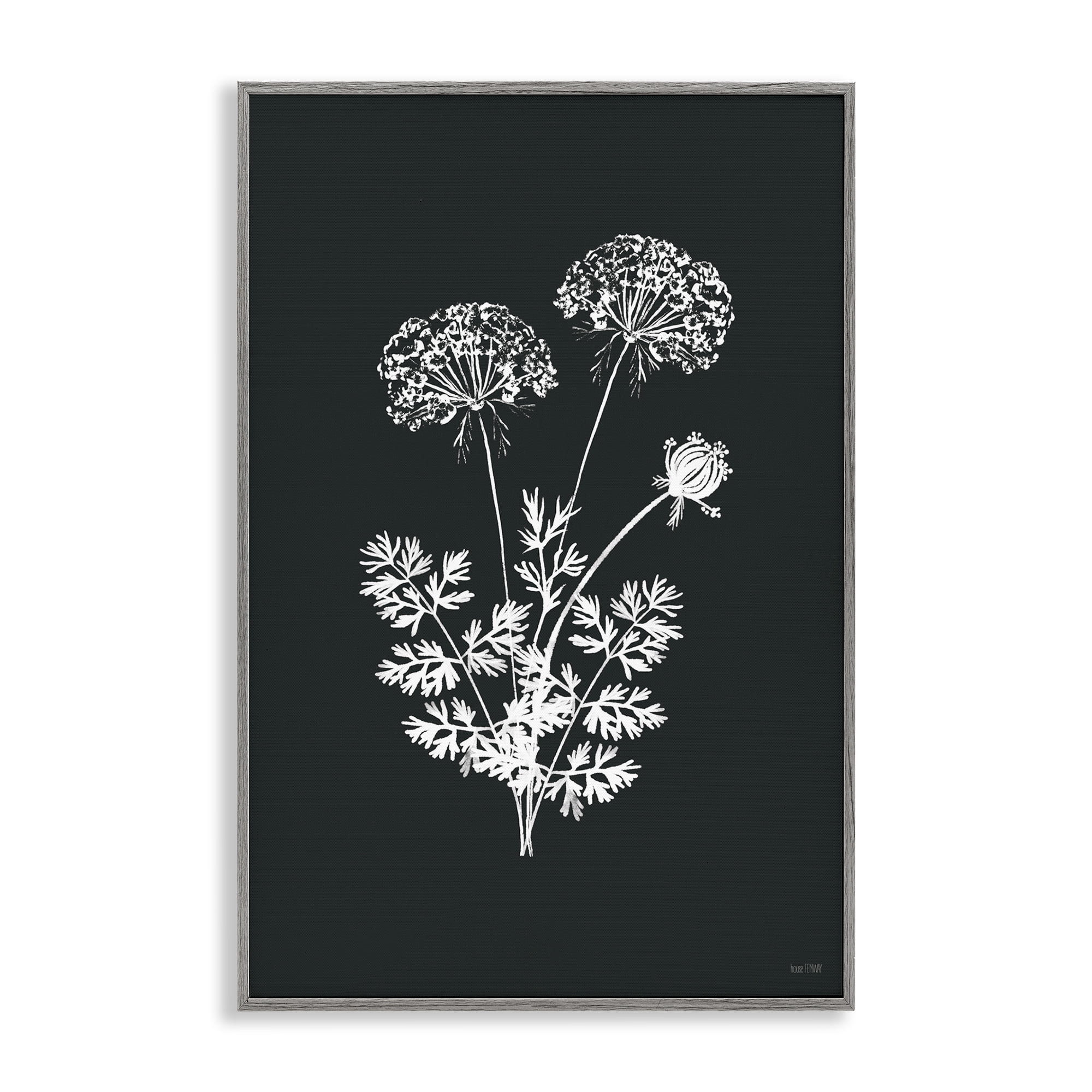 Stupell Industries Black Herb Bunches Botanical & Floral Painting Gray Framed Art Print Wall Art, 16 x 24