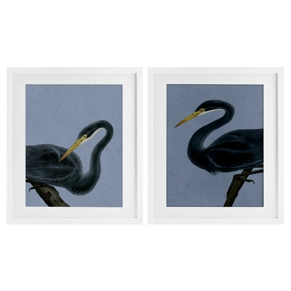 Stupell Industries Black Heron Birds 2 Piece White Framed Print Under Glass Set design by Grace Popp, 16 x 13