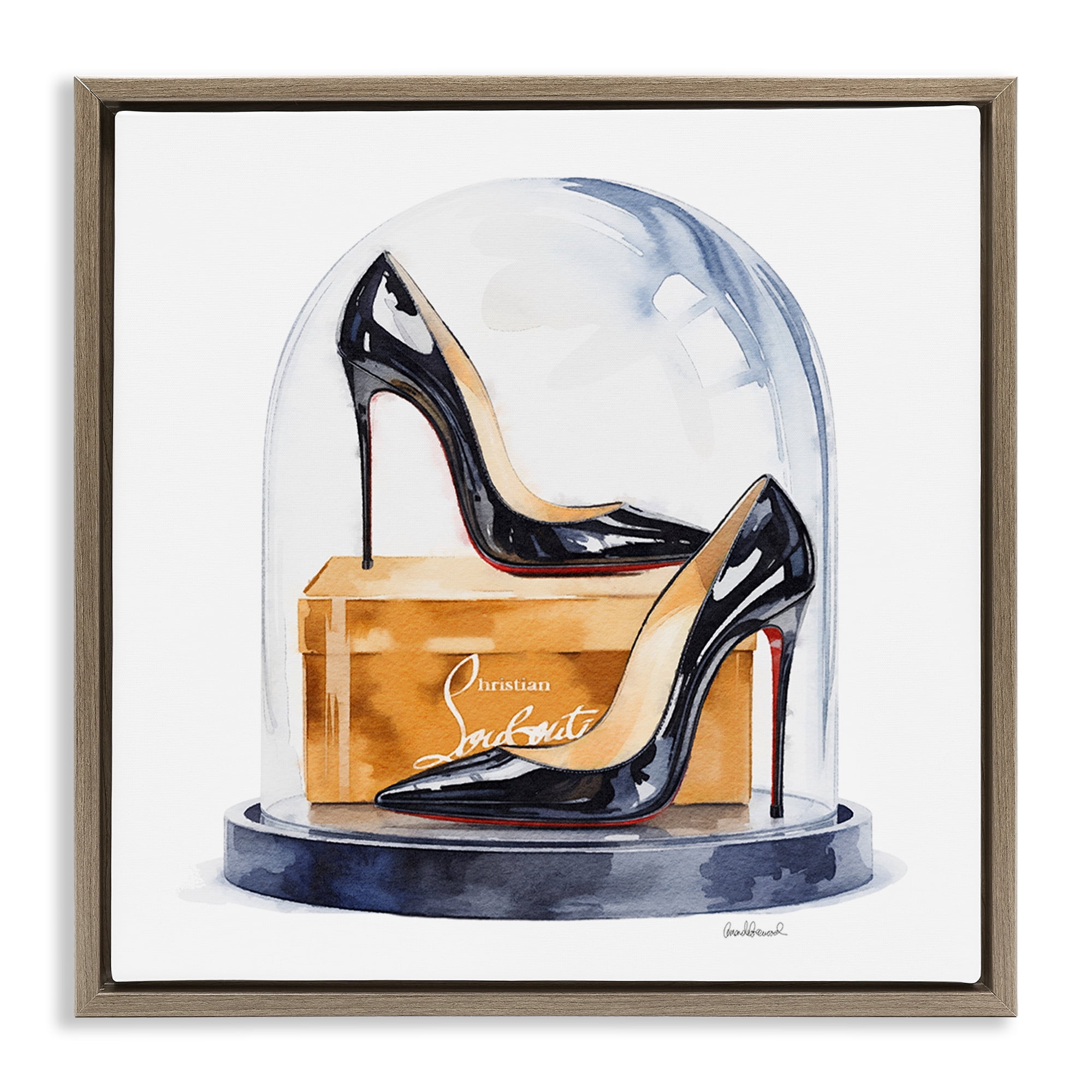 Stupell Industries Black High Heels Dome Brown Framed Floater Canvas Wall Art, design by Amanda Greenwood