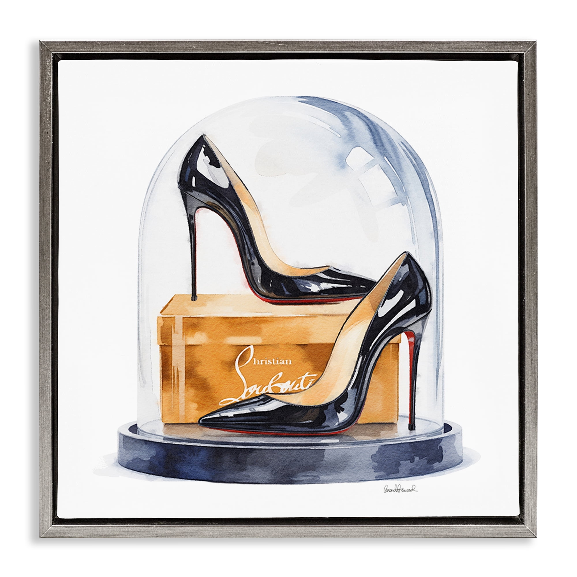 Stupell Industries Black High Heels Dome Gray Framed Floater Canvas Wall Art, design by Amanda Greenwood