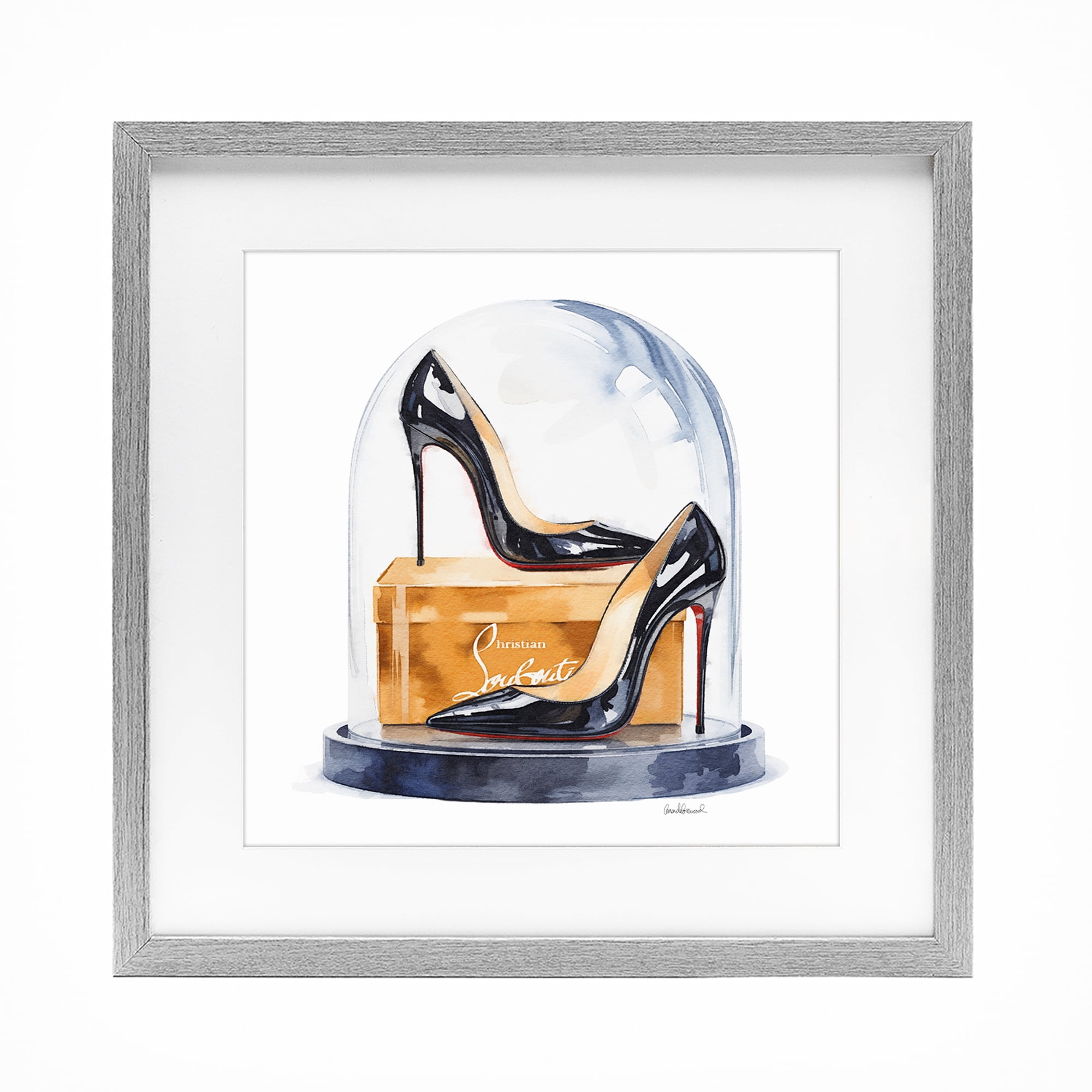 Stupell Industries Black High Heels Dome Gray Framed Print Under Glass, design by Amanda Greenwood