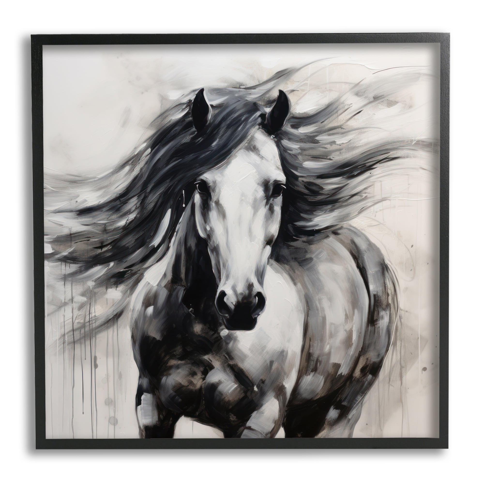 Stupell Industries Black Horse Abstraction Animals & Insects Painting Black Framed Art Print Wall Art, 12 x 12