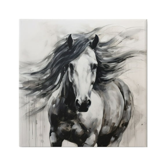 Stupell Industries Black Horse Abstraction Animals & Insects Painting Gallery Wrapped Canvas Art Print Wall Art, 24 x 24