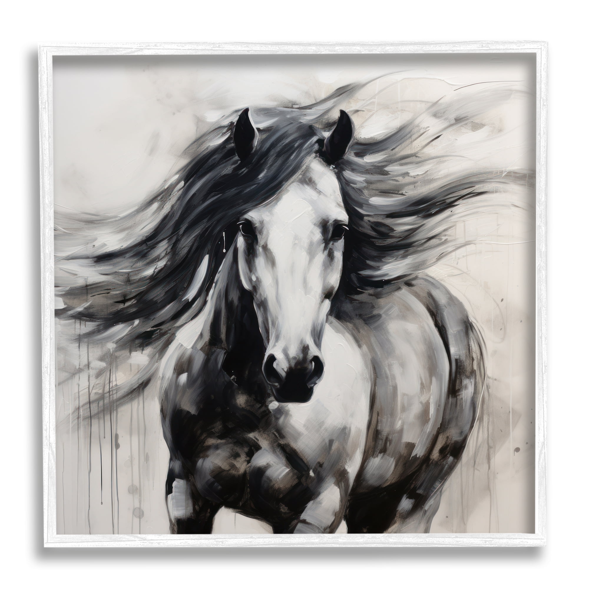 Stupell Industries Black Horse Abstraction Animals & Insects Painting White Framed Art Print Wall Art, 12 x 12
