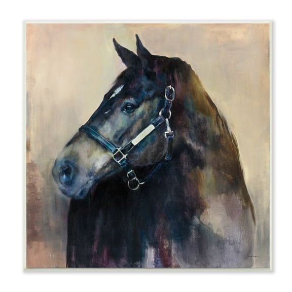 Stupell Industries Black Horse Riding Harness Abstract Watercolor Unframed Art Print Wall Art, 12x12, by Marilyn Hageman