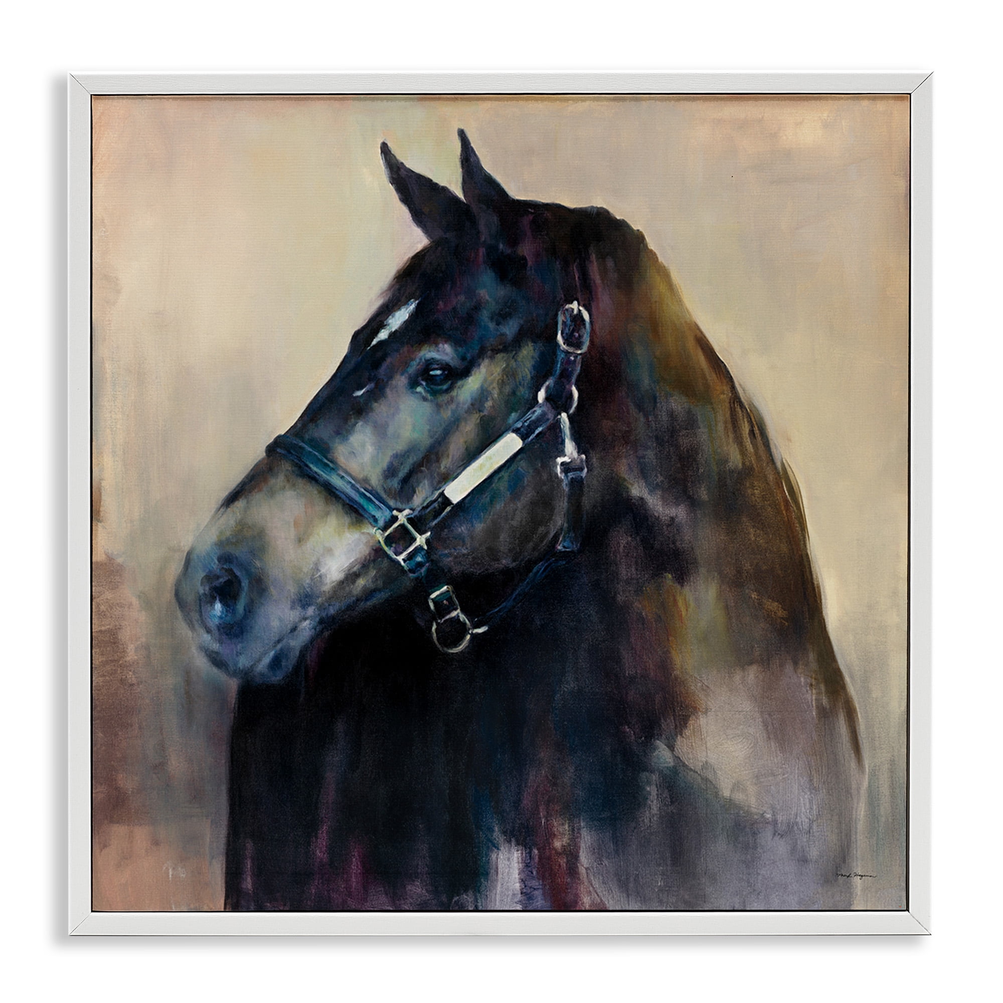 Stupell Industries Black Horse Riding Harness Watercolor Animals & Insects Painting White Framed Art Print Wall Art, 24 x 24