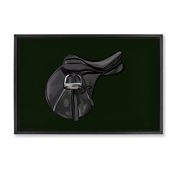 Stupell Industries Black Horse Saddle Abstract Painting Black Floater Framed Canvas Art Print Wall Art, 31 x 21