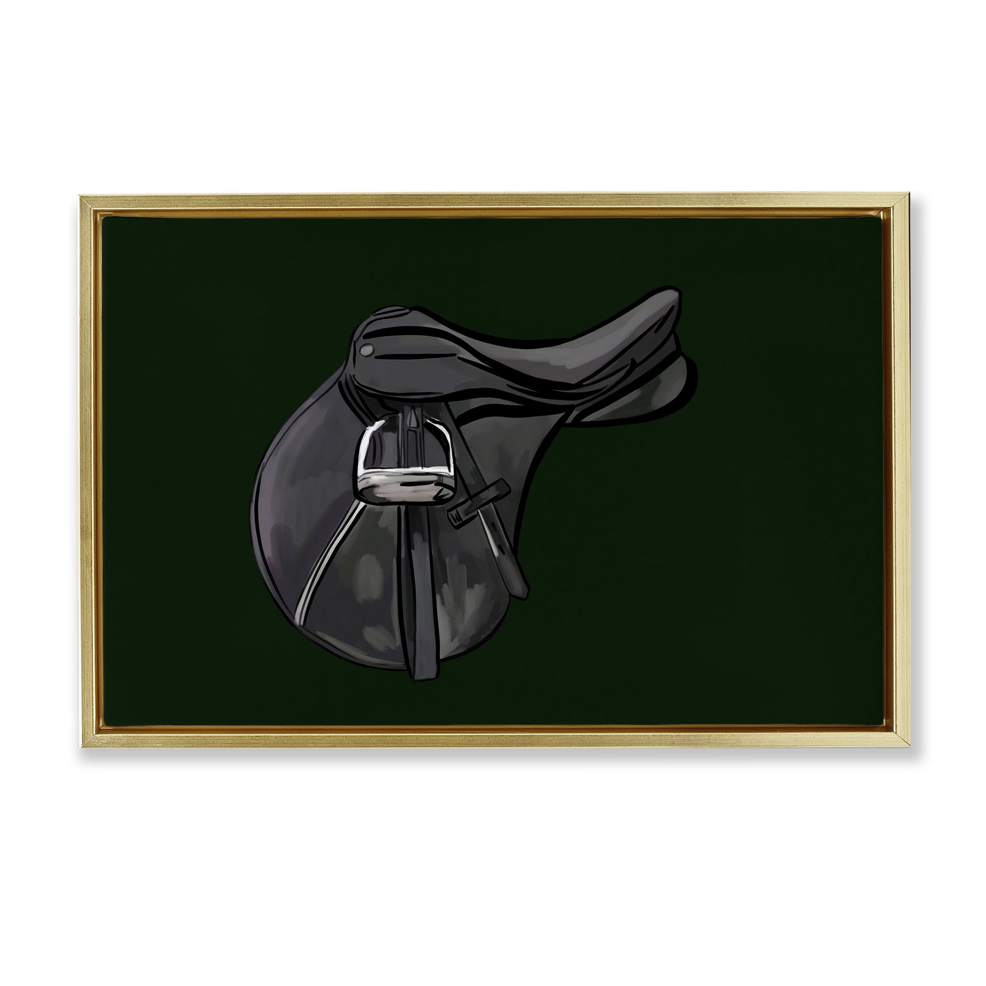 Stupell Industries Black Horse Saddle Abstract Painting Gold Floater Framed Canvas Art Print Wall Art, 31 x 21