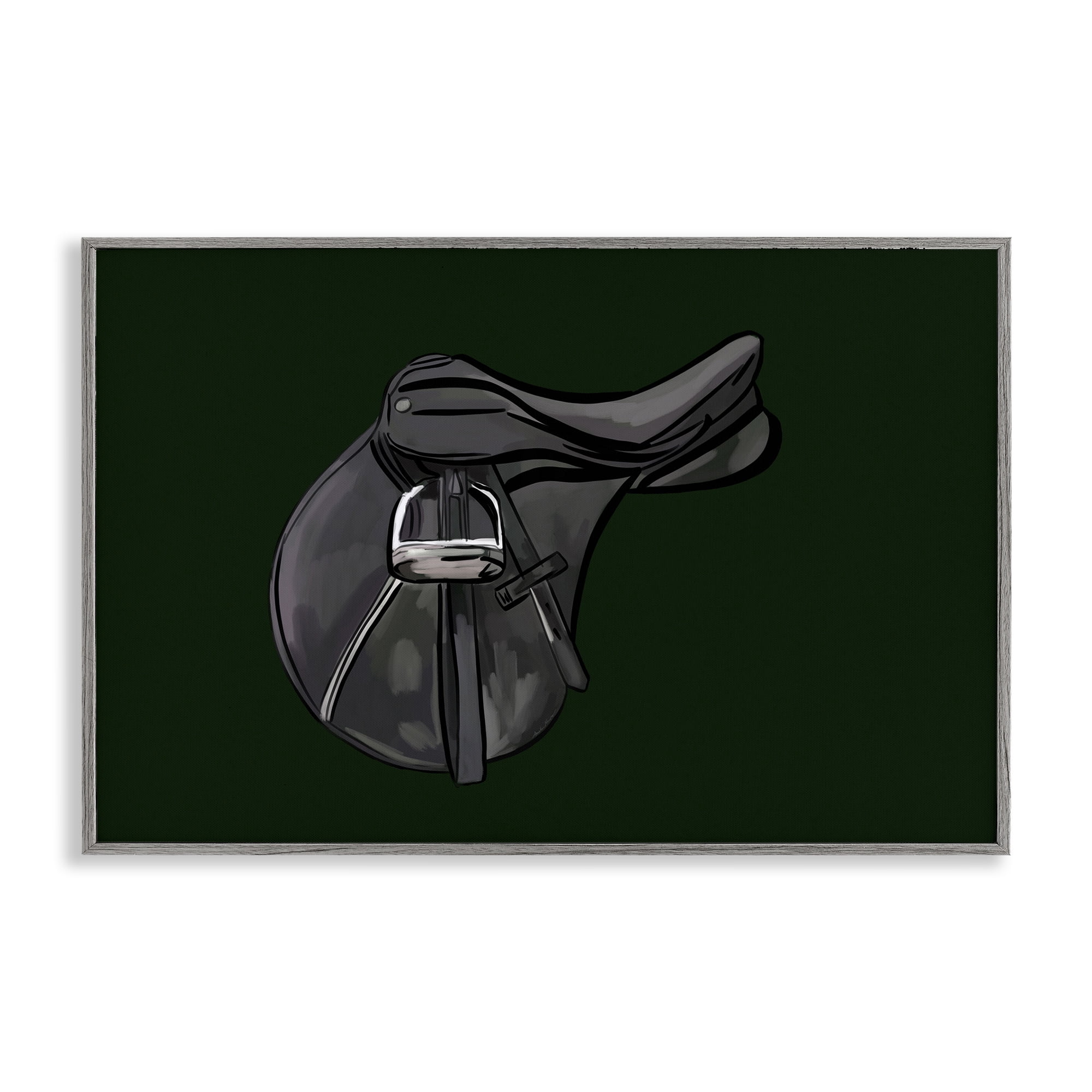 Stupell Industries Black Horse Saddle Abstract Painting Gray Framed Art Print Wall Art, 24 x 16
