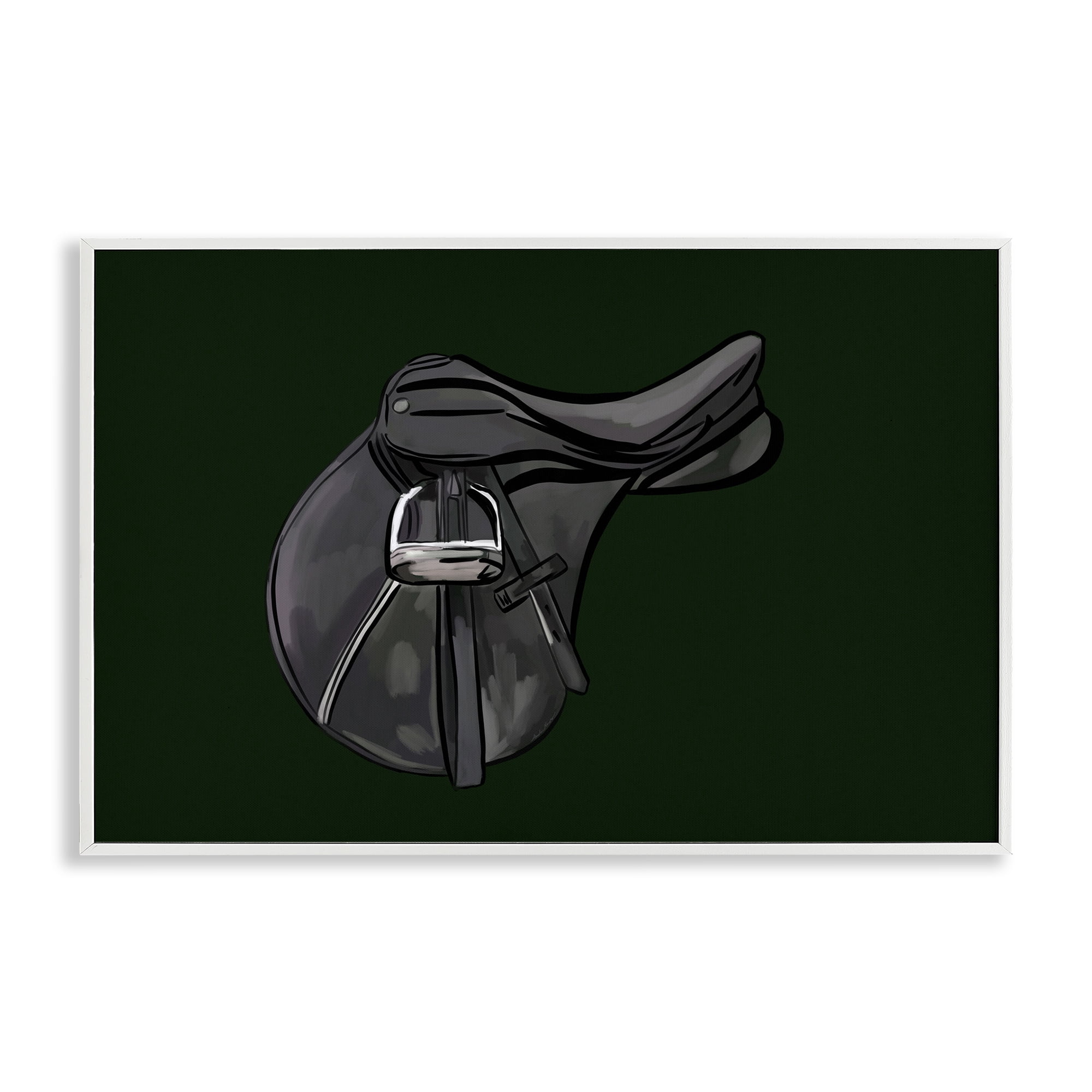 Stupell Industries Black Horse Saddle Abstract Painting White Framed Art Print Wall Art, 18 x 12