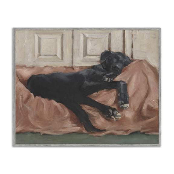Stupell Industries Black Lab Dozing Off Animals Painting Gray Framed Art Print Wall Art, 14 x 11