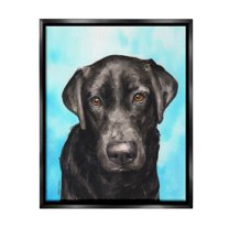 Stupell Industries Black Lab Portrait on Blue Animals & Insects Painting Black Floater Framed Canvas Art Print Wall Art, 17 x 21