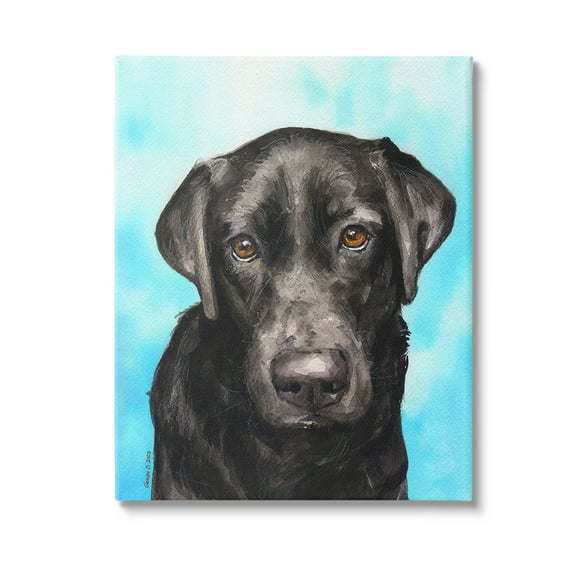Stupell Industries Black Lab Portrait on Blue Animals & Insects Painting Gallery Wrapped Canvas Art Print Wall Art, 16 x 20