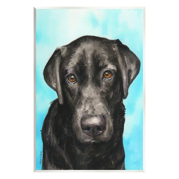 Stupell Industries Black Lab Portrait on Blue Animals & Insects Painting Unframed Art Print Wall Art, 10 x 15