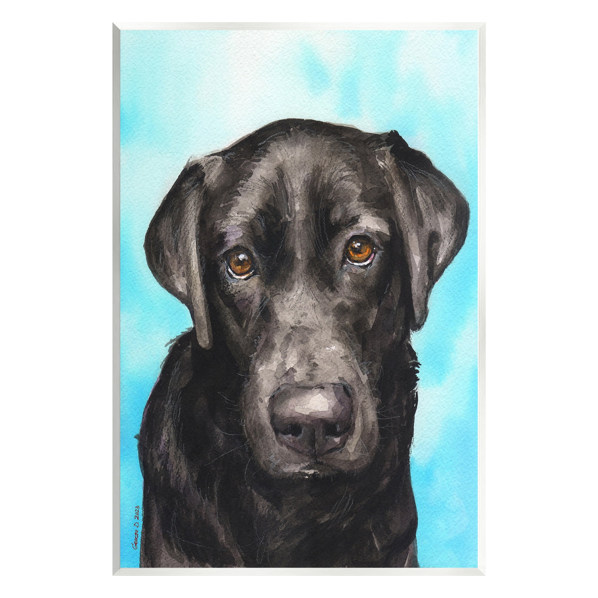 Stupell Industries Black Lab Portrait on Blue Animals & Insects Painting Unframed Art Print Wall Art, 13 x 19