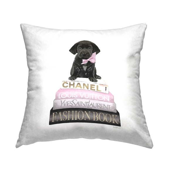 Stupell Industries Black Lab Puppy Pastel Glam Books Square Decorative Printed Throw Pillow, 18 x 18,