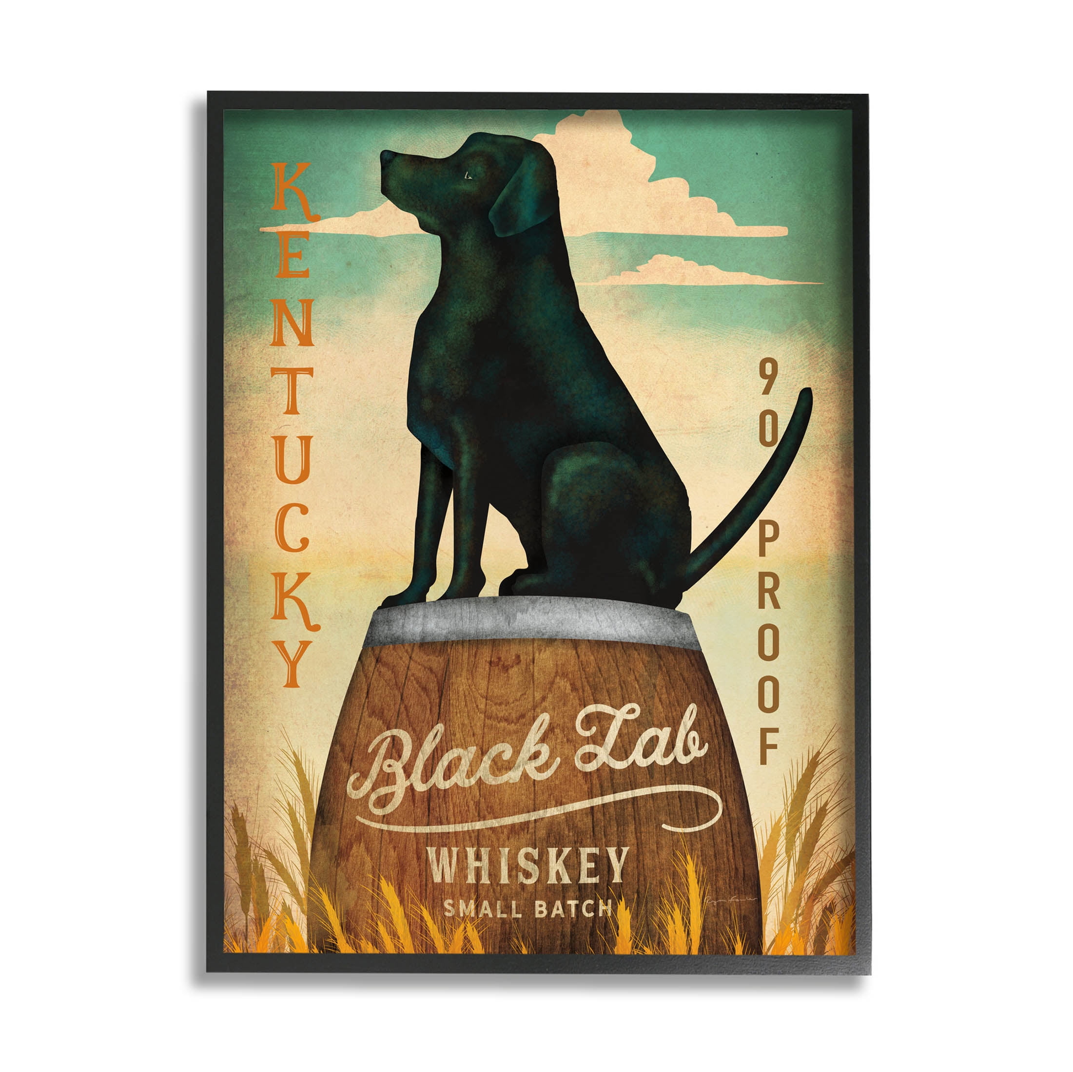 Stupell Industries Black Lab Whiskey Vintage Brewing Sign Graphic Art Black Framed Art Print Wall Art, Design by Ryan Fowler