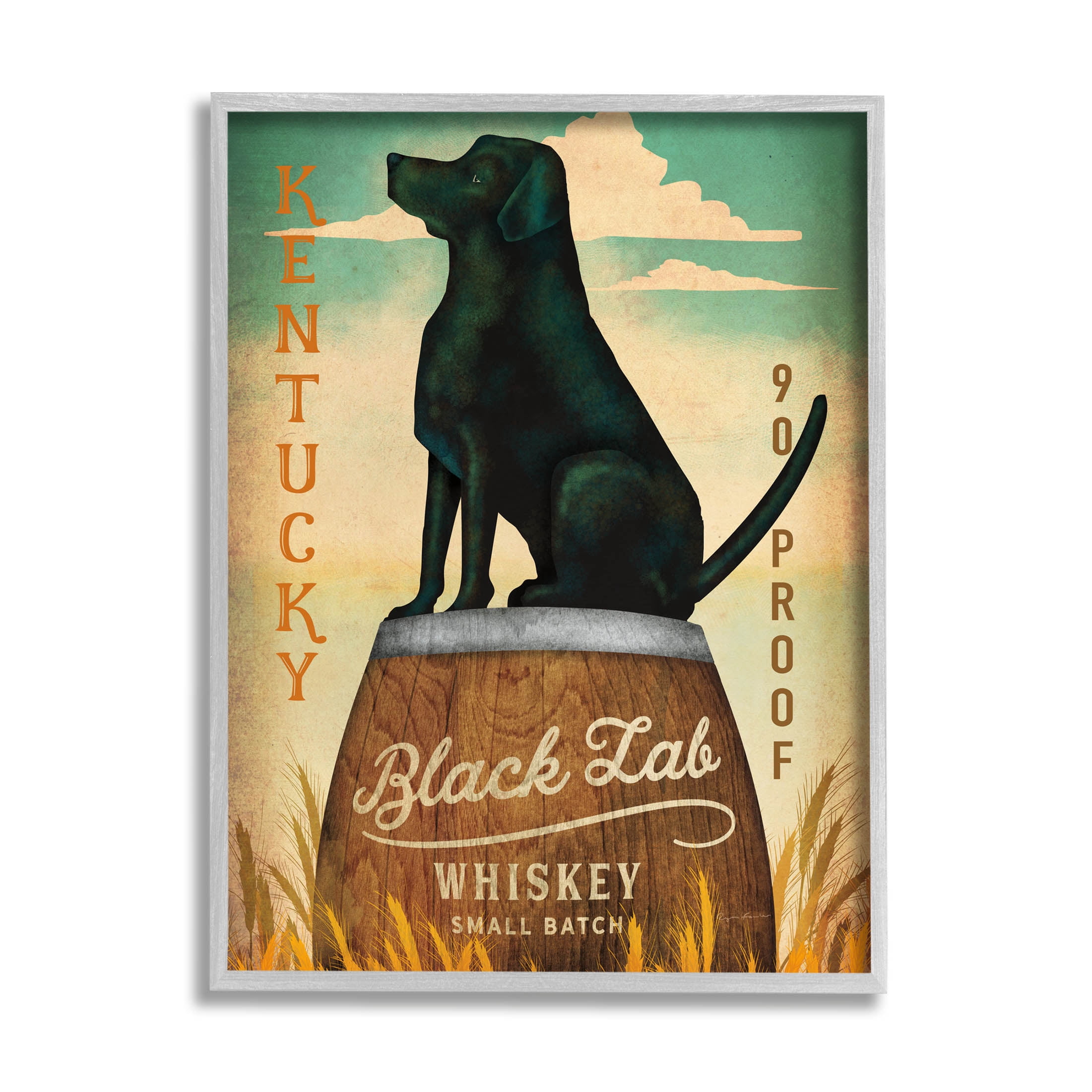 Stupell Industries Black Lab Whiskey Vintage Brewing Sign Graphic Art Gray Framed Art Print Wall Art, Design by Ryan Fowler