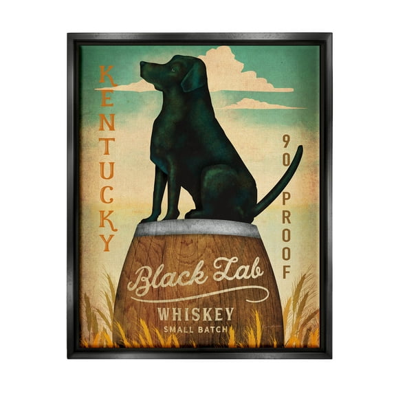 Stupell Industries Black Lab Whiskey Vintage Brewing Sign Graphic Art Jet Black Floating Framed Canvas Print Wall Art, Design by Ryan Fowler