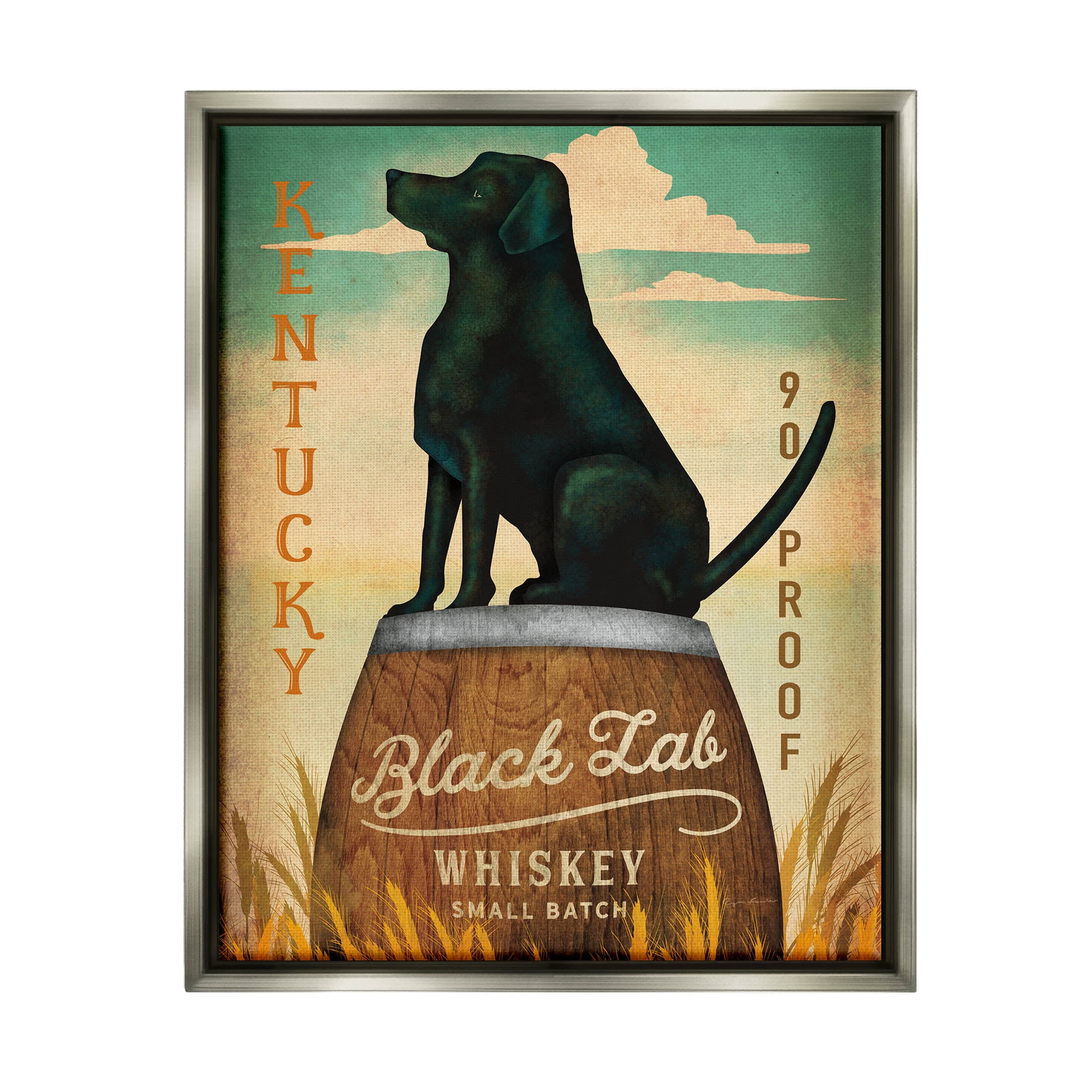Stupell Industries Black Lab Whiskey Vintage Brewing Sign Graphic Art Luster Gray Floating Framed Canvas Print Wall Art, Design by Ryan Fowler