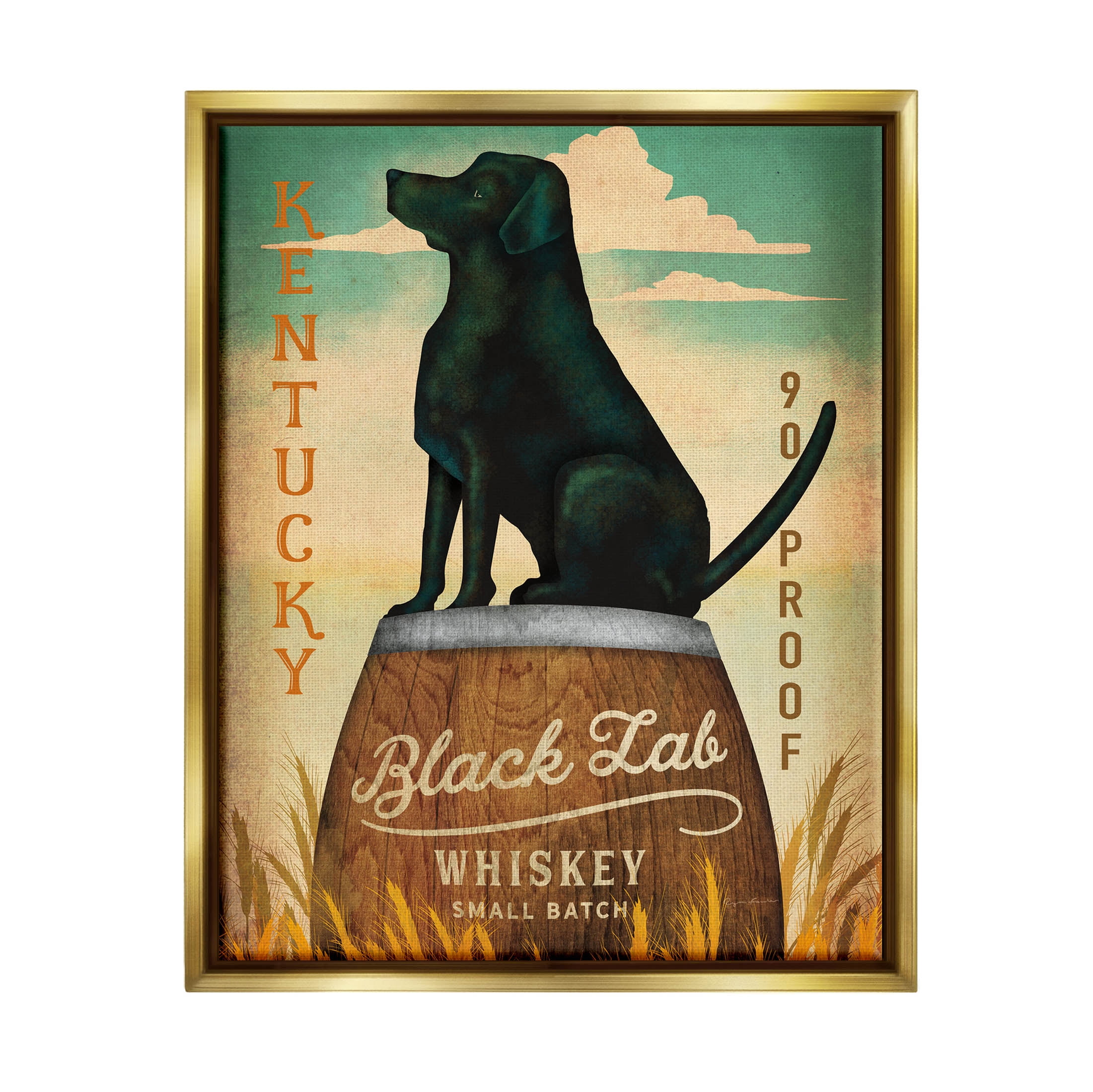 Stupell Industries Black Lab Whiskey Vintage Brewing Sign Graphic Art Metallic Gold Floating Framed Canvas Print Wall Art, Design by Ryan Fowler