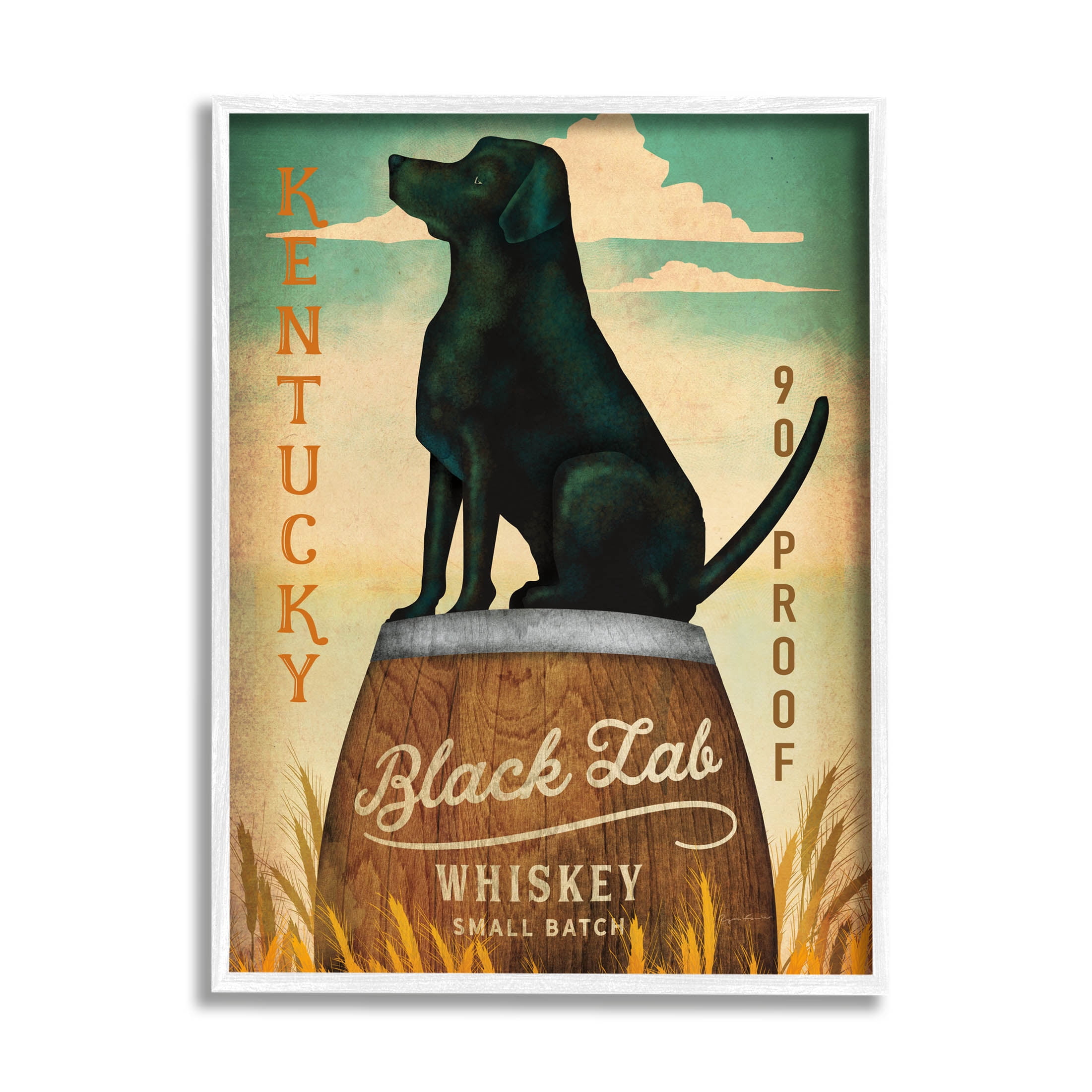 Stupell Industries Black Lab Whiskey Vintage Brewing Sign Graphic Art White Framed Art Print Wall Art, Design by Ryan Fowler