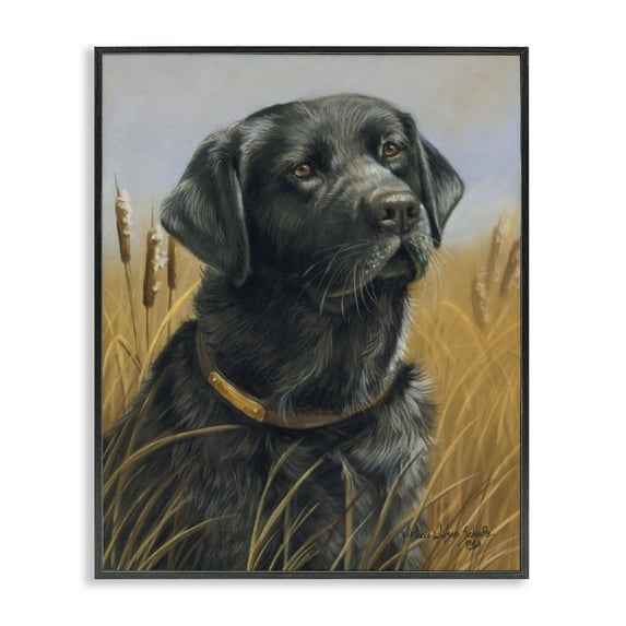 Stupell Industries Black Lab in Nature Animals Painting Black Framed Art Print Wall Art, 16 x 20