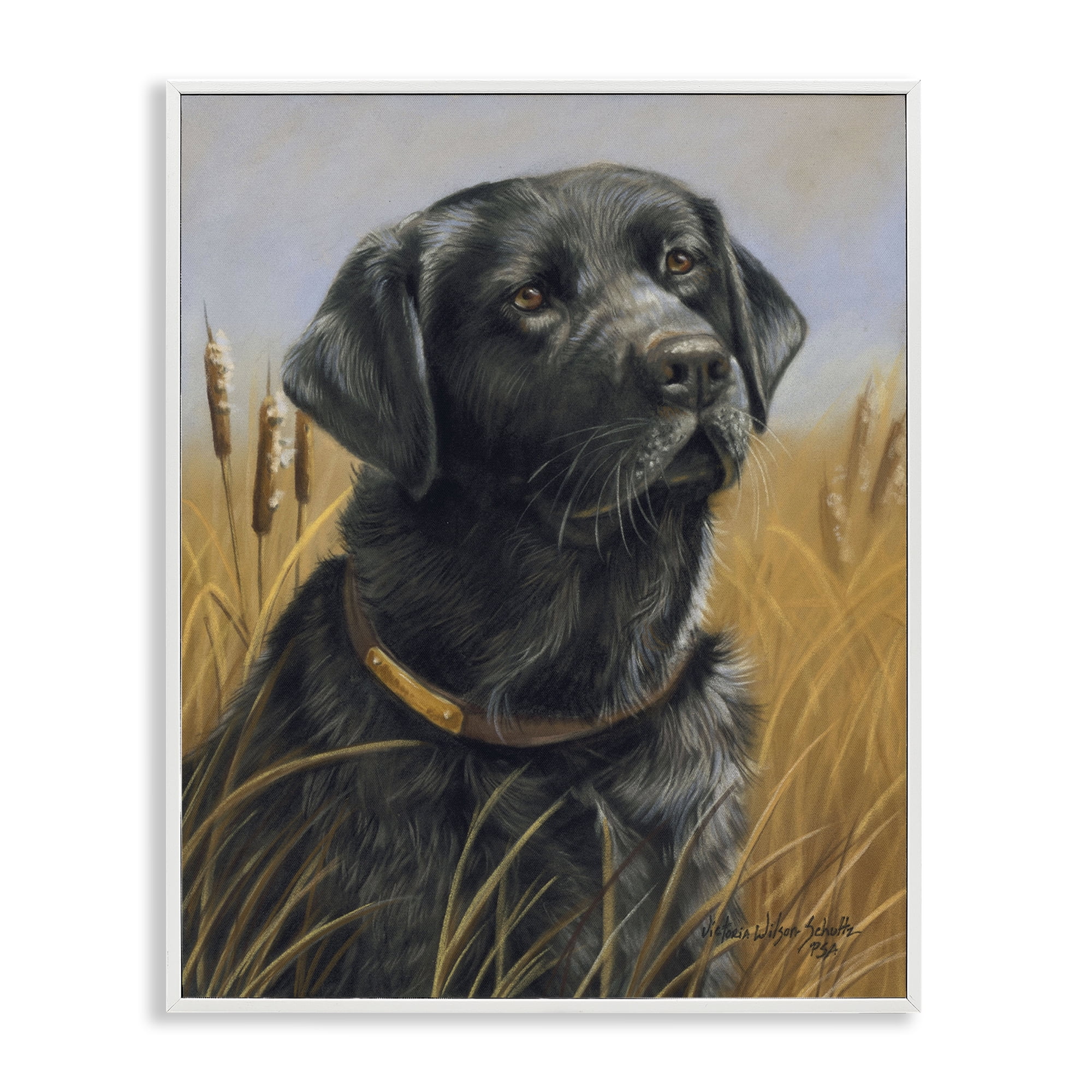 Stupell Industries Black Lab in Nature Animals Painting White Framed Art Print Wall Art, 16 x 20