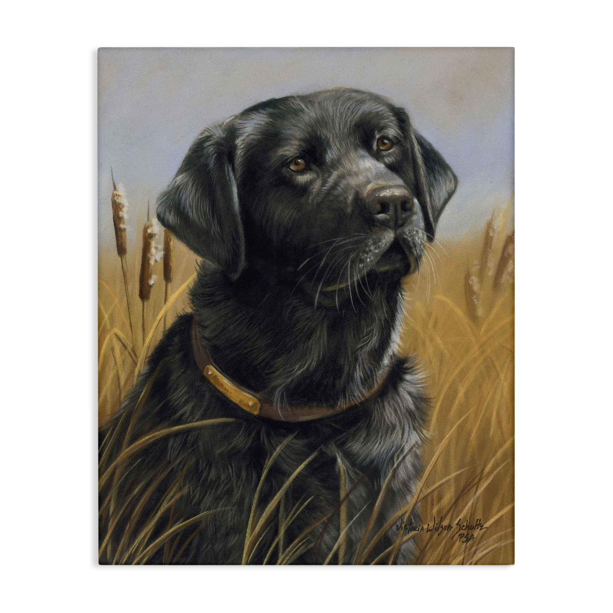 Stupell Industries Black Lab in Nature Animals Painting Wrapped Canvas Art Print Wall Art, 36 x 48