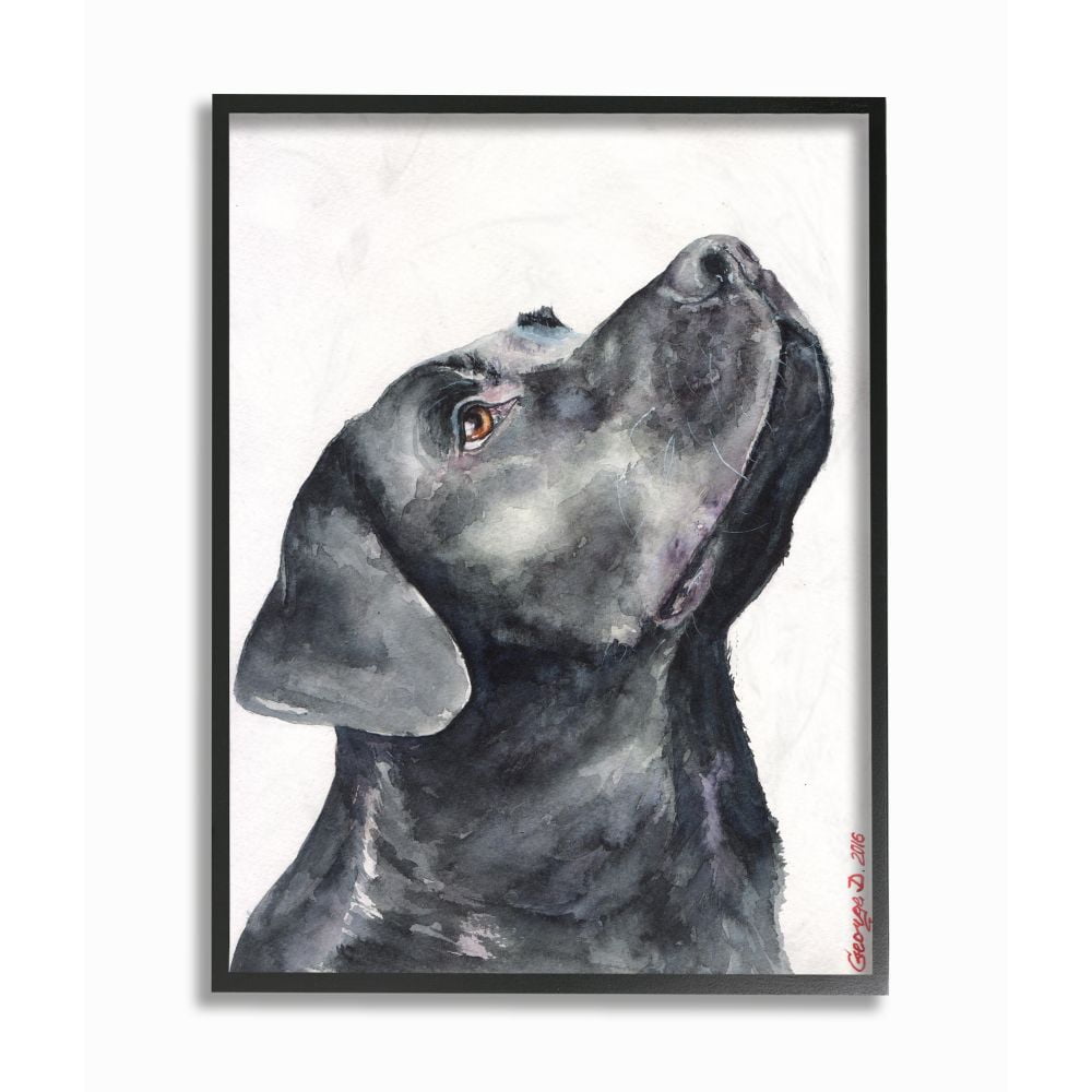 Stupell Industries Black Labrador Dog Pet Animal Watercolor Painting Framed Giclee Texturized Art by George Dyachenko